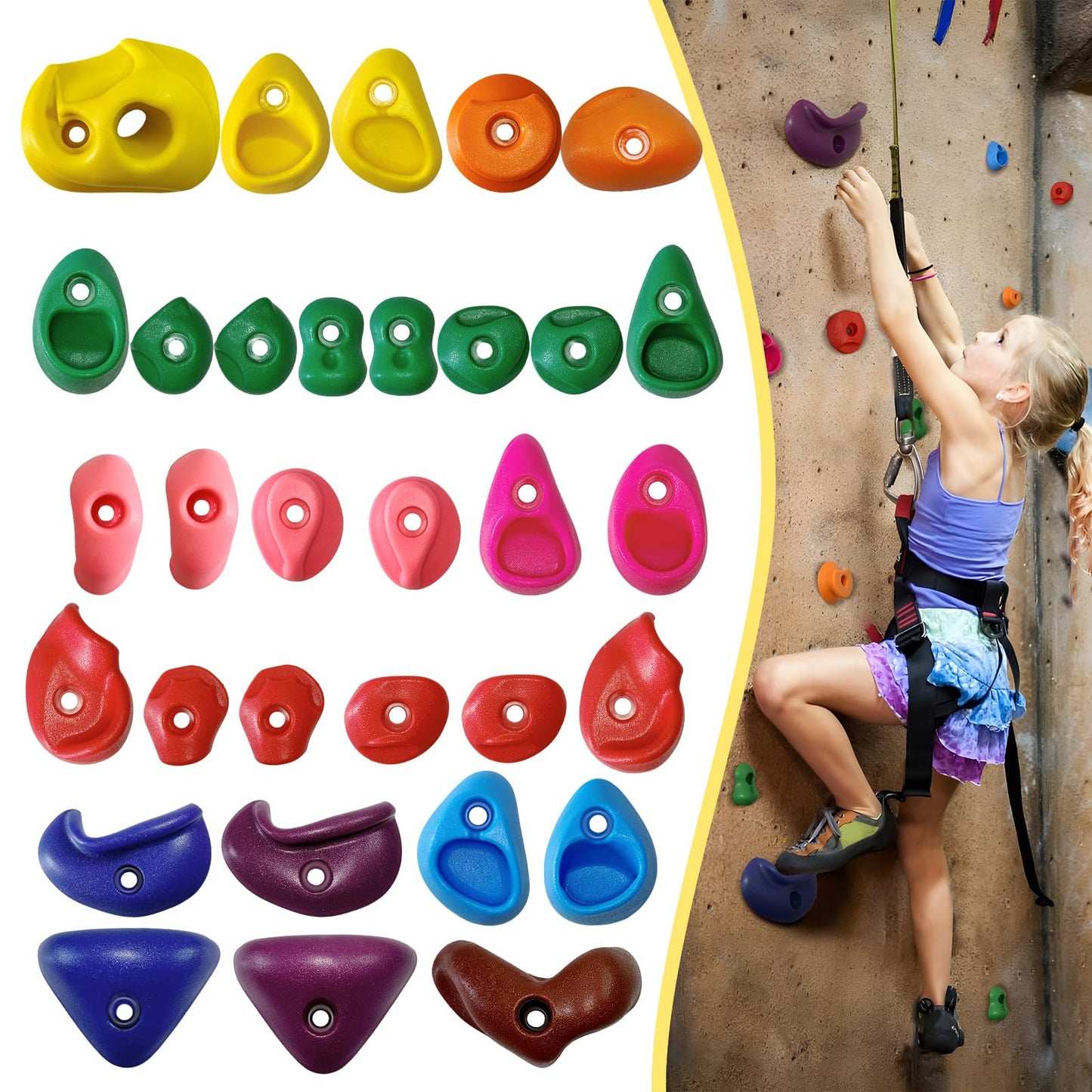 SREHRLY 32-Piece Rock Climbing Wall Holds — Indoor/Outdoor Kit Up to 230 lbs