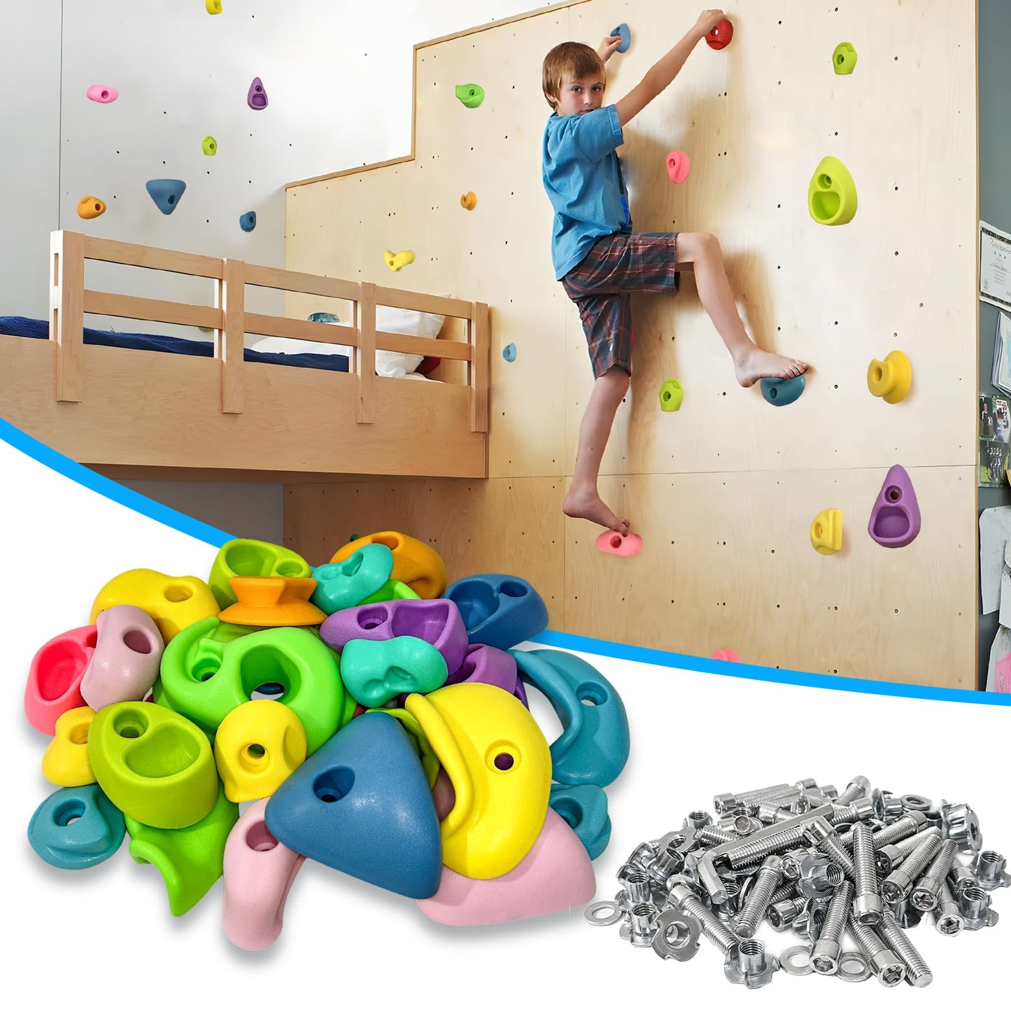 SREHRLY 32-Piece Rock Climbing Wall Holds – Pastel Color, Indoor/Outdoor, Up to 230 lbs