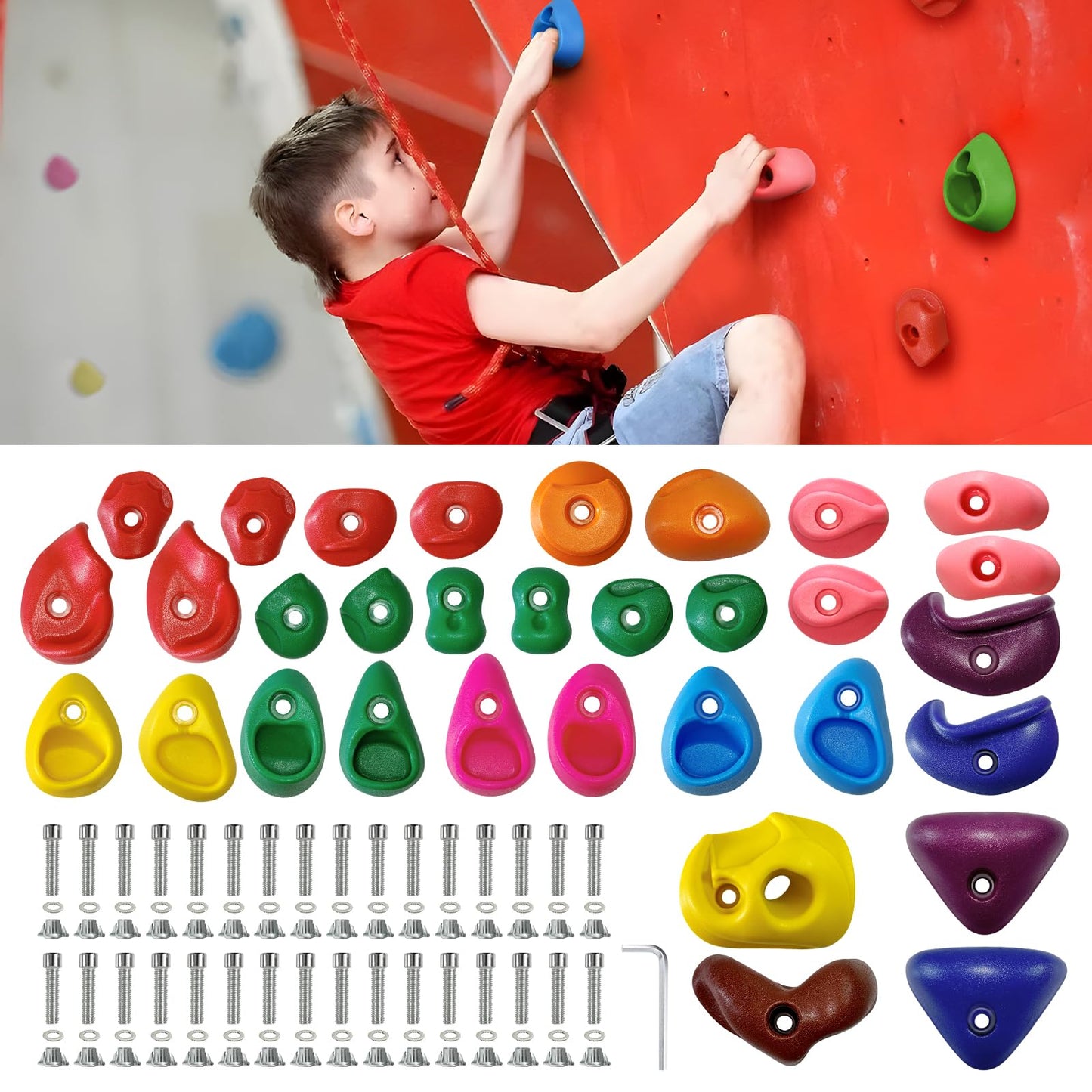 SREHRLY 32-Piece Rock Climbing Wall Holds — Indoor/Outdoor Kit Up to 230 lbs