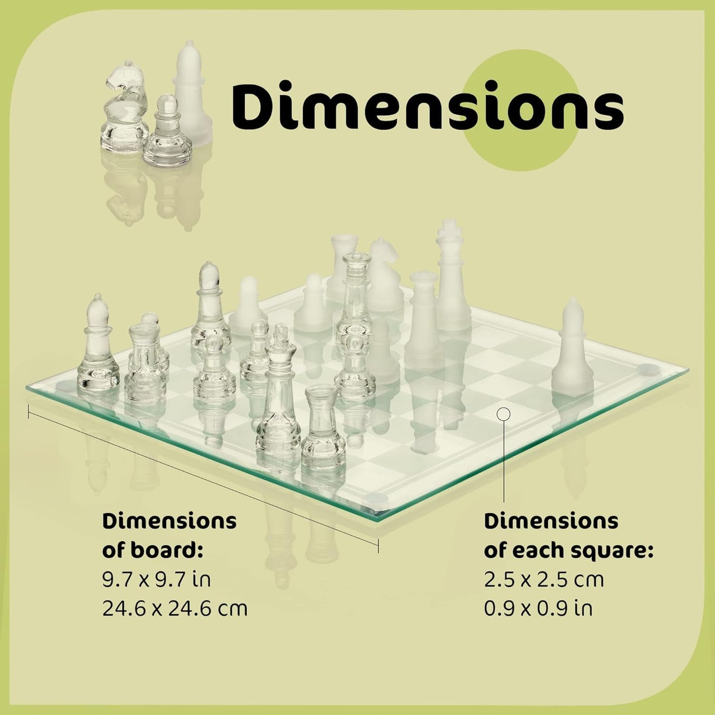 Srenta Fine Glass Chess Set – Modern 9.7'' Crystal Board with Clear & Frosted Pieces