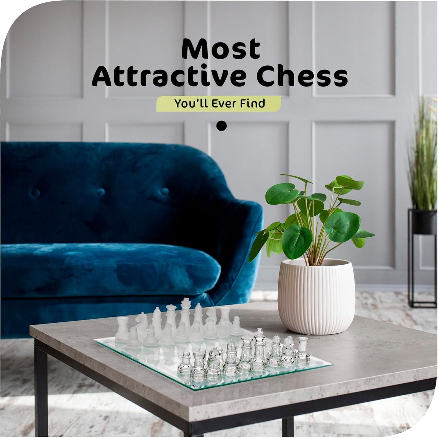 Srenta Fine Glass Chess Set – Modern 9.7'' Crystal Board with Clear & Frosted Pieces