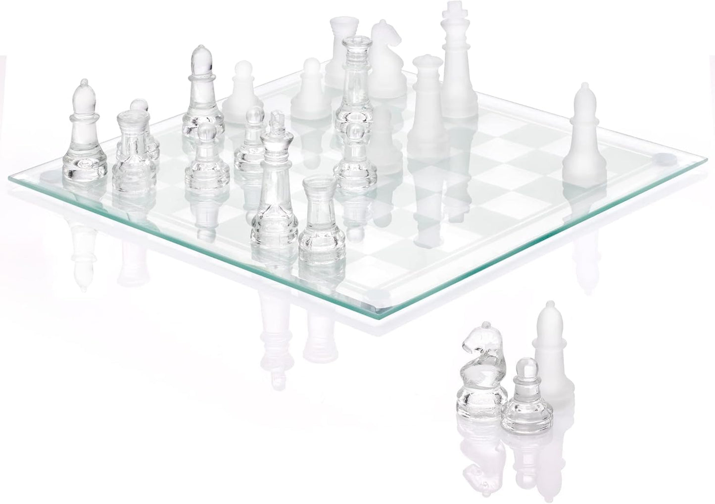 Srenta Fine Glass Chess Set – Modern 9.7'' Crystal Board with Clear & Frosted Pieces