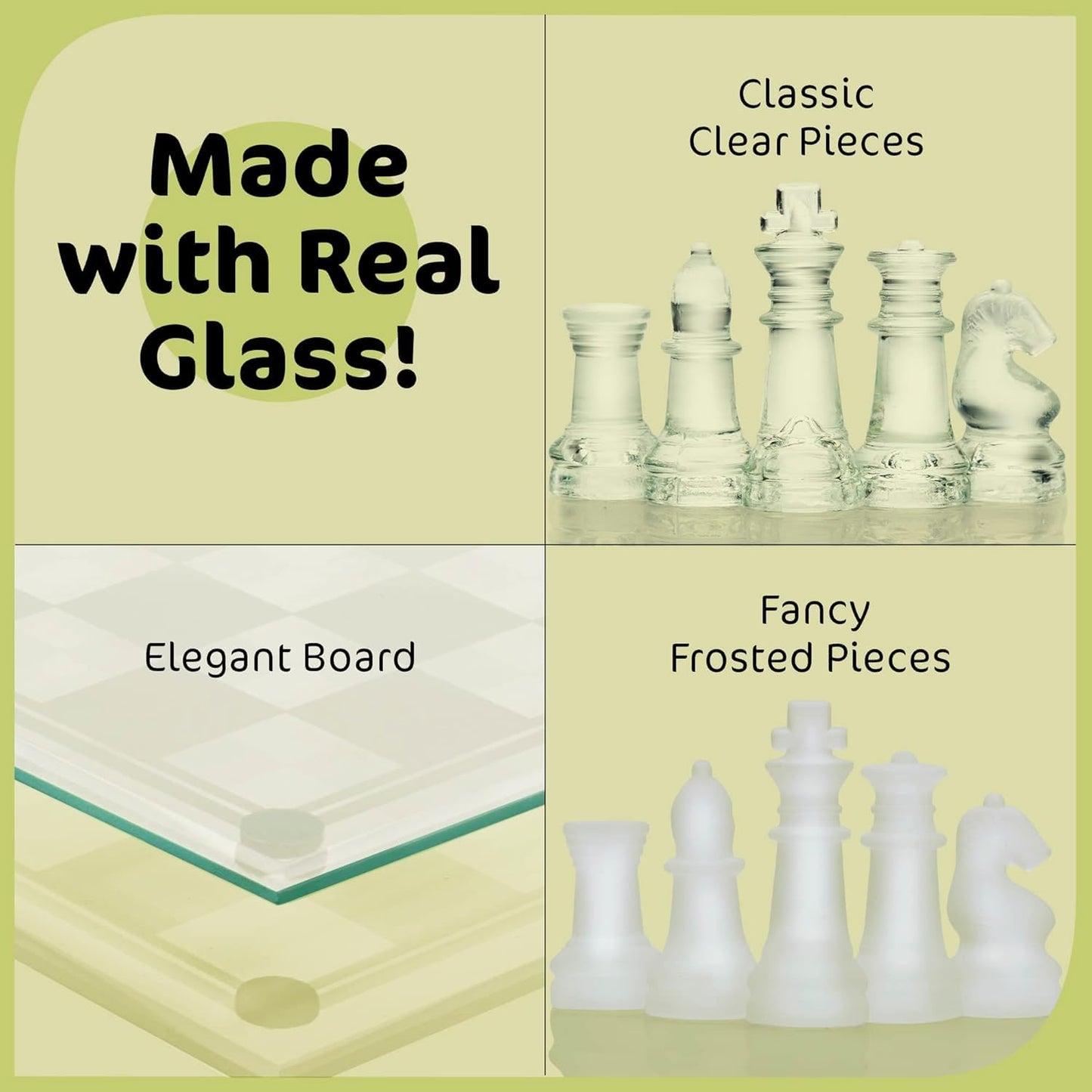 Srenta Fine Glass Chess Set – Modern 9.7'' Crystal Board with Clear & Frosted Pieces