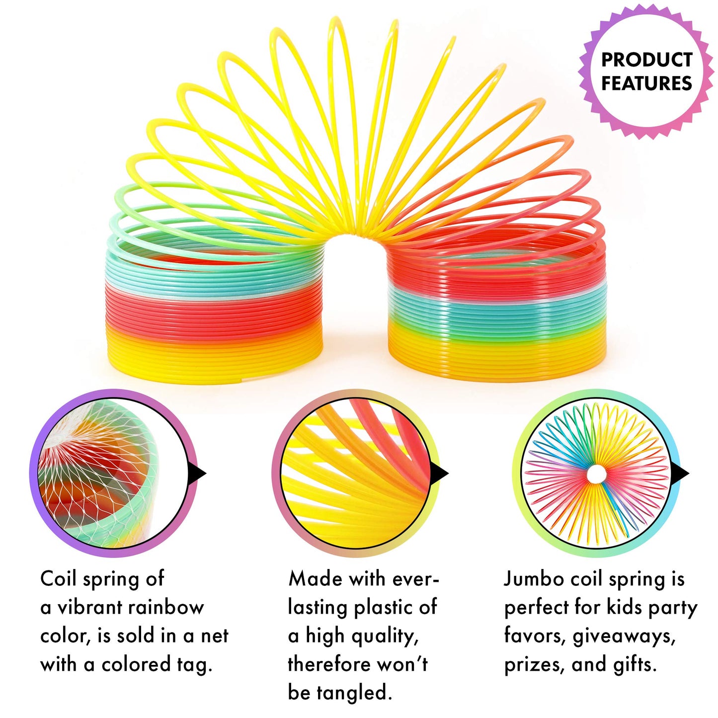 Srenta Giant Rainbow Slinkie – 6-inch Jumbo Coil Spring Toy for Kids