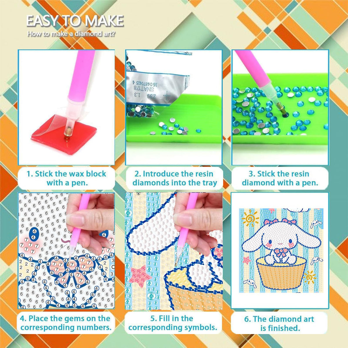 Sretoul 4 Pack Cartoon Diamond Art Kits for Kids - 6x6 Inch