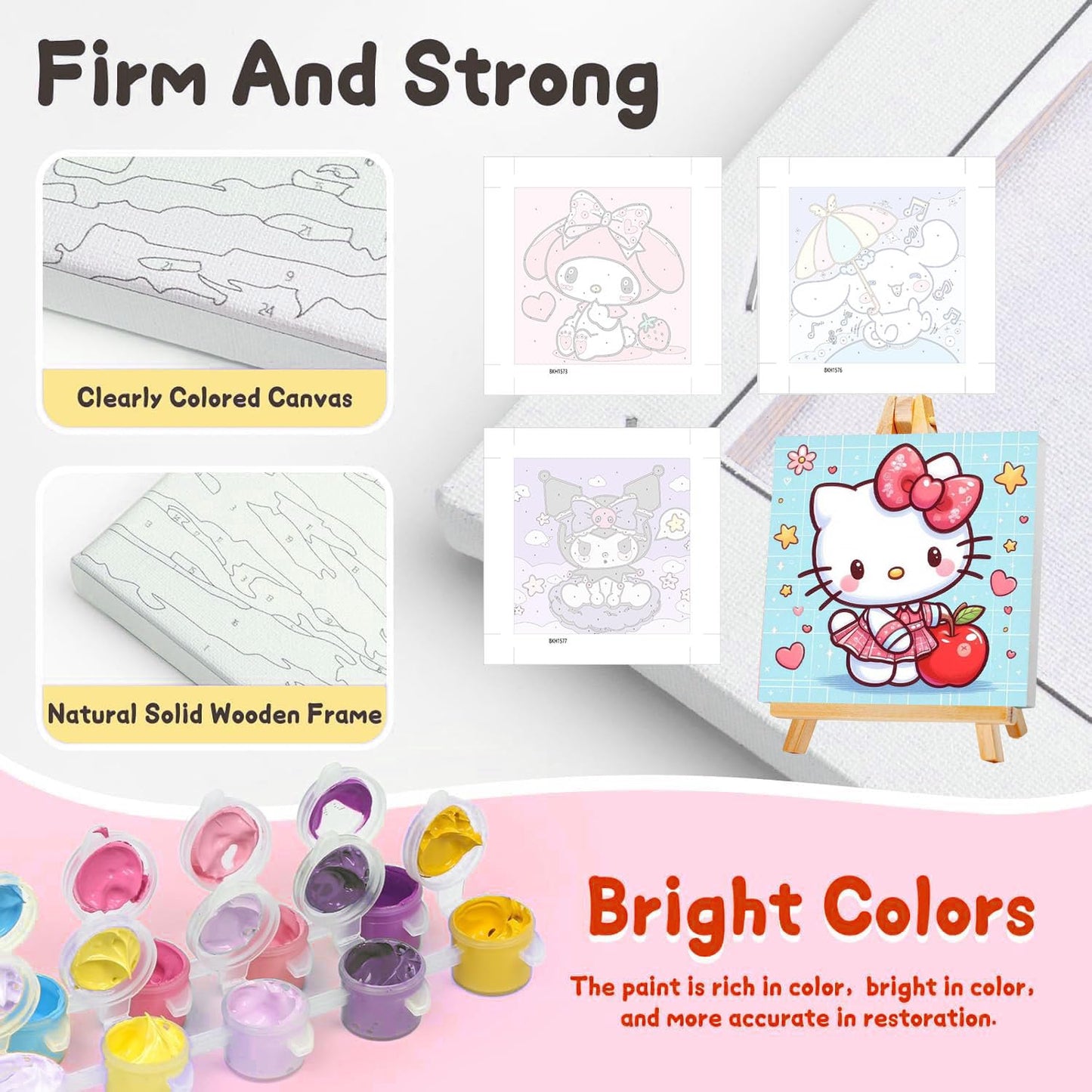 Sretoul 4 Pack Cartoon Paint by Numbers Kit for Kids with Frame, Wooden Easel & 8x8 Canvas