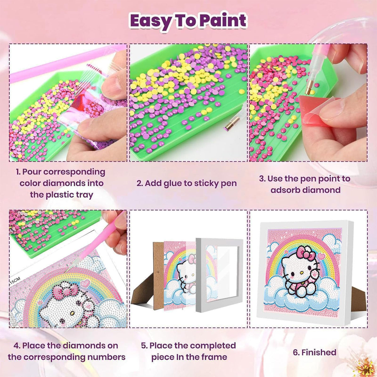 Sretoul Cartoon Diamond Art Kit for Kids with Frame – 7x7 Inch DIY Crystal Gem Painting