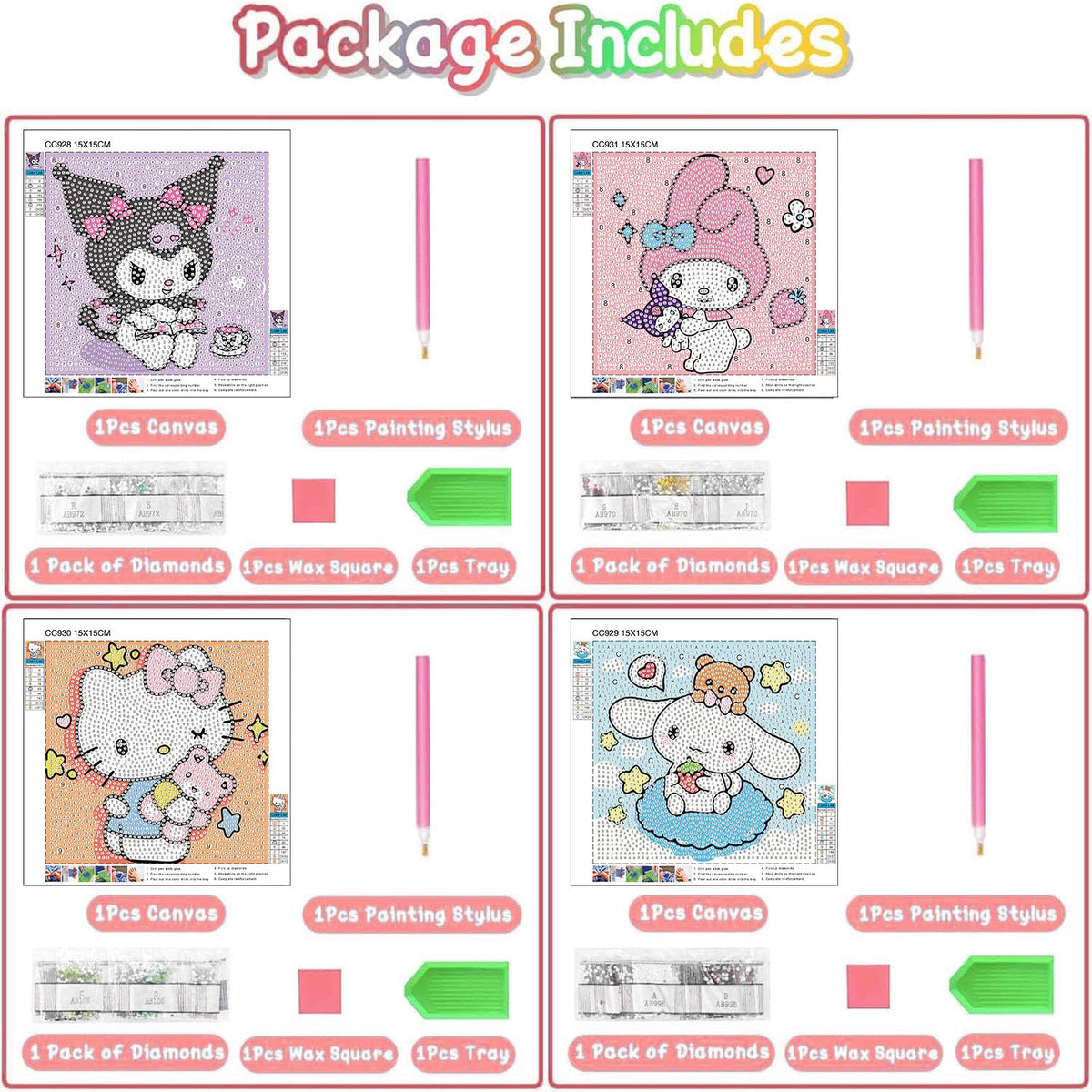 Sretoul 4-Pack Cartoon Diamond Art Kits for Kids – DIY Gem Art (Ages 4-12)