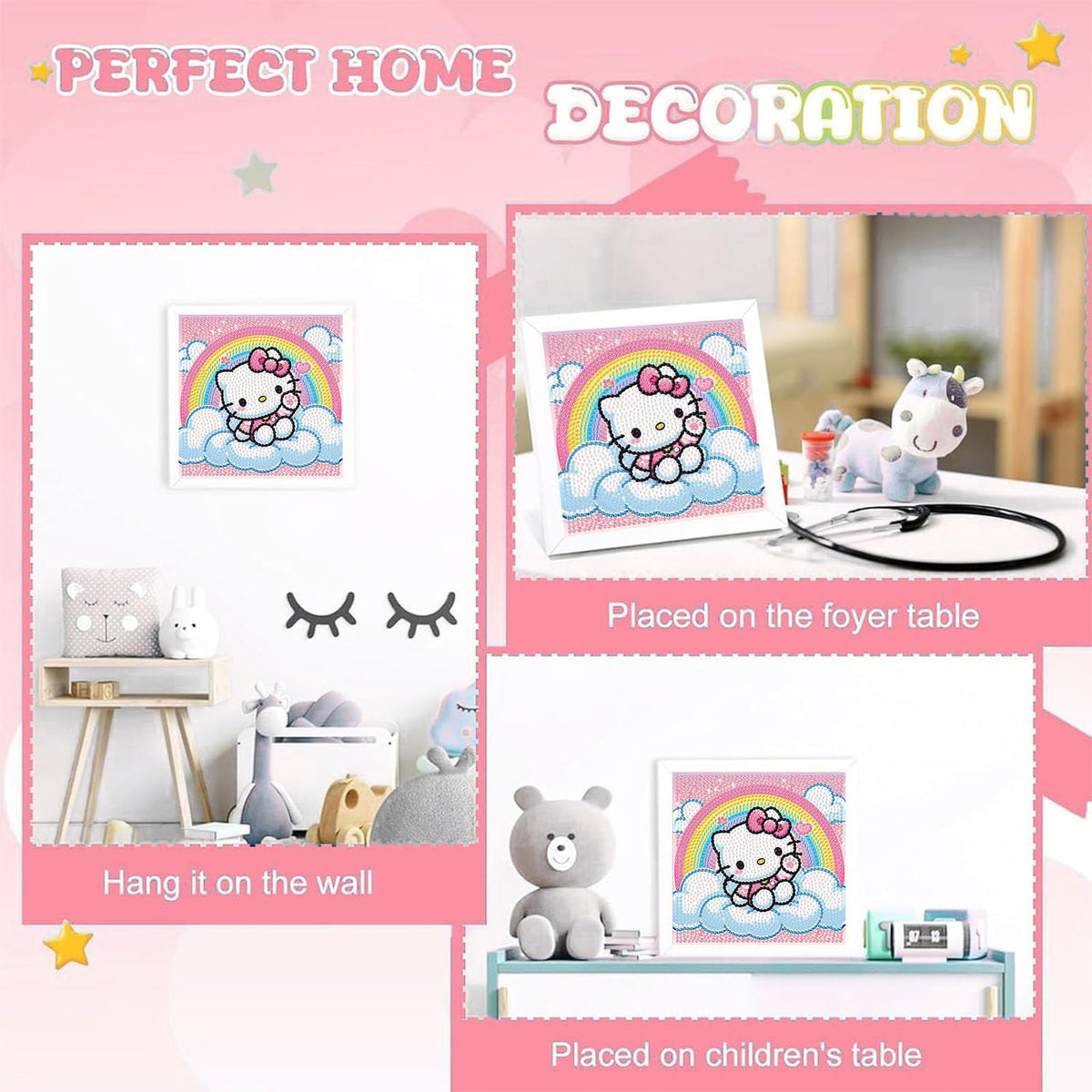 Sretoul Cartoon Diamond Art Kit for Kids with Frame – 7x7 Inch DIY Crystal Gem Painting