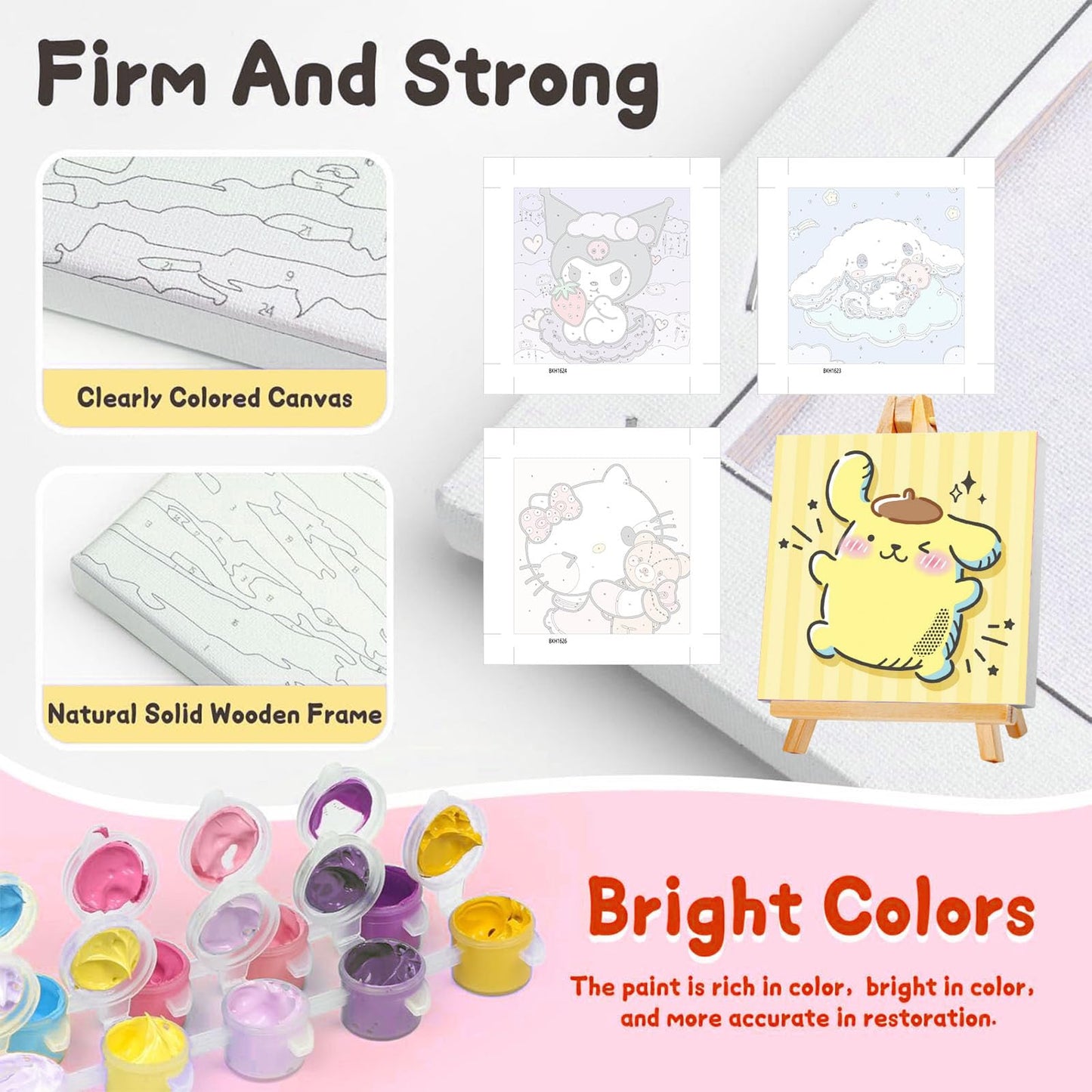 Sretoul 4-Pack Cartoon Paint by Numbers Kit for Kids with Frame & Wooden Easel (8x8 in)