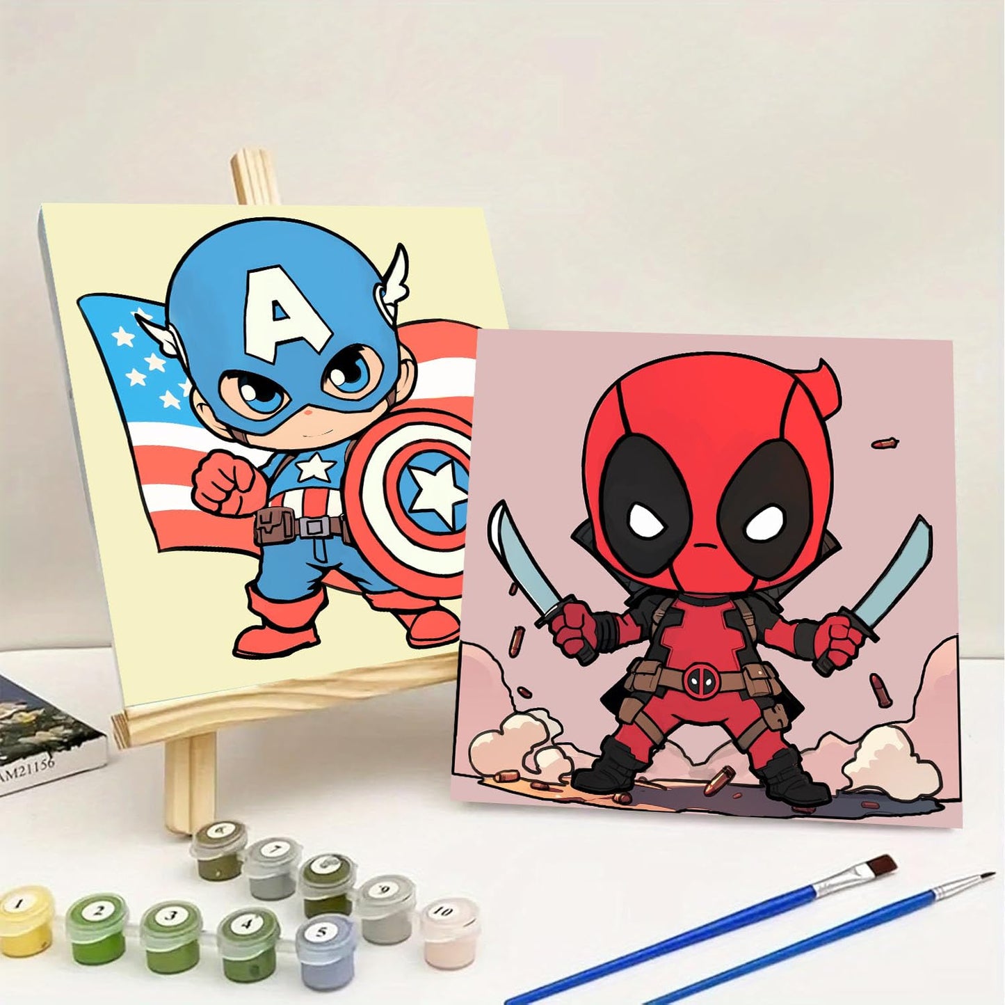 Sretoul 4 Pack Paint by Numbers Kit for Kids with Frame – Cartoon Painting Set, 8x8 Inches