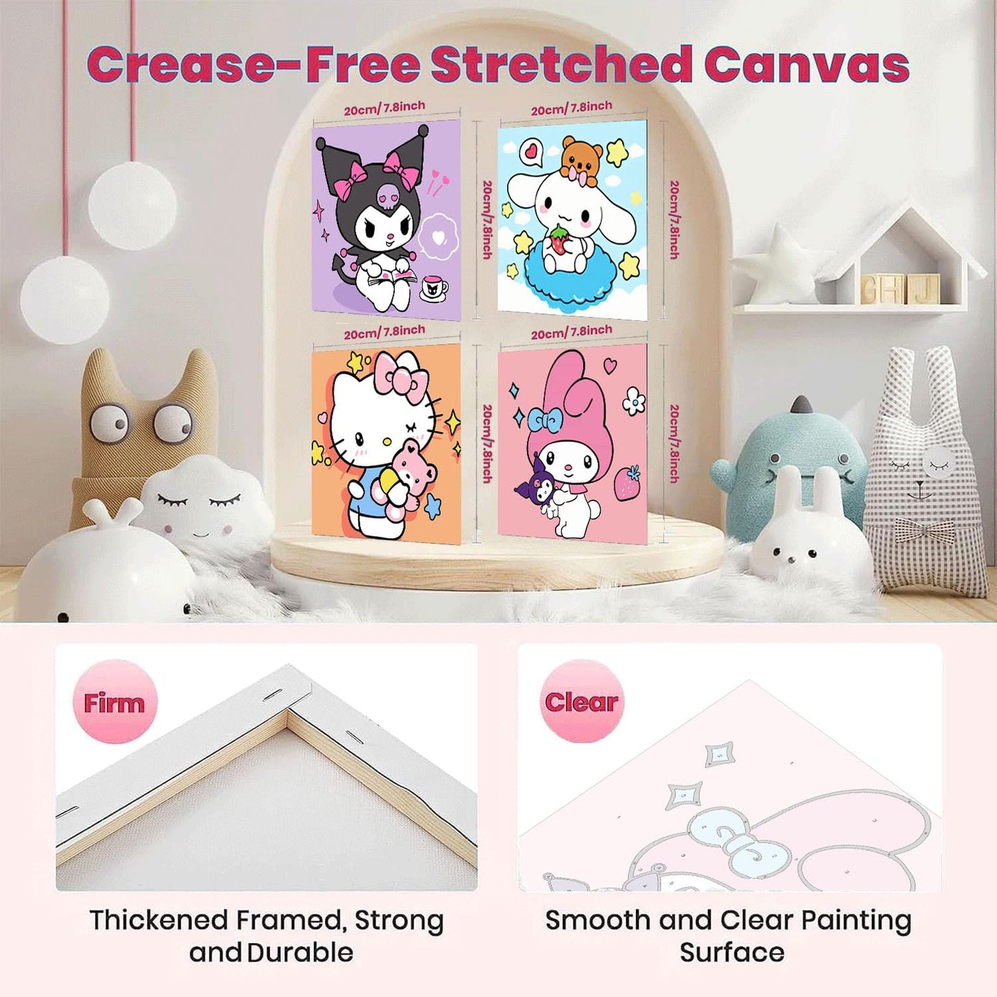 Sretoul 4 Pack Cartoon Paint by Numbers Kit for Kids with Frame – 8x8 in, Wooden Easel