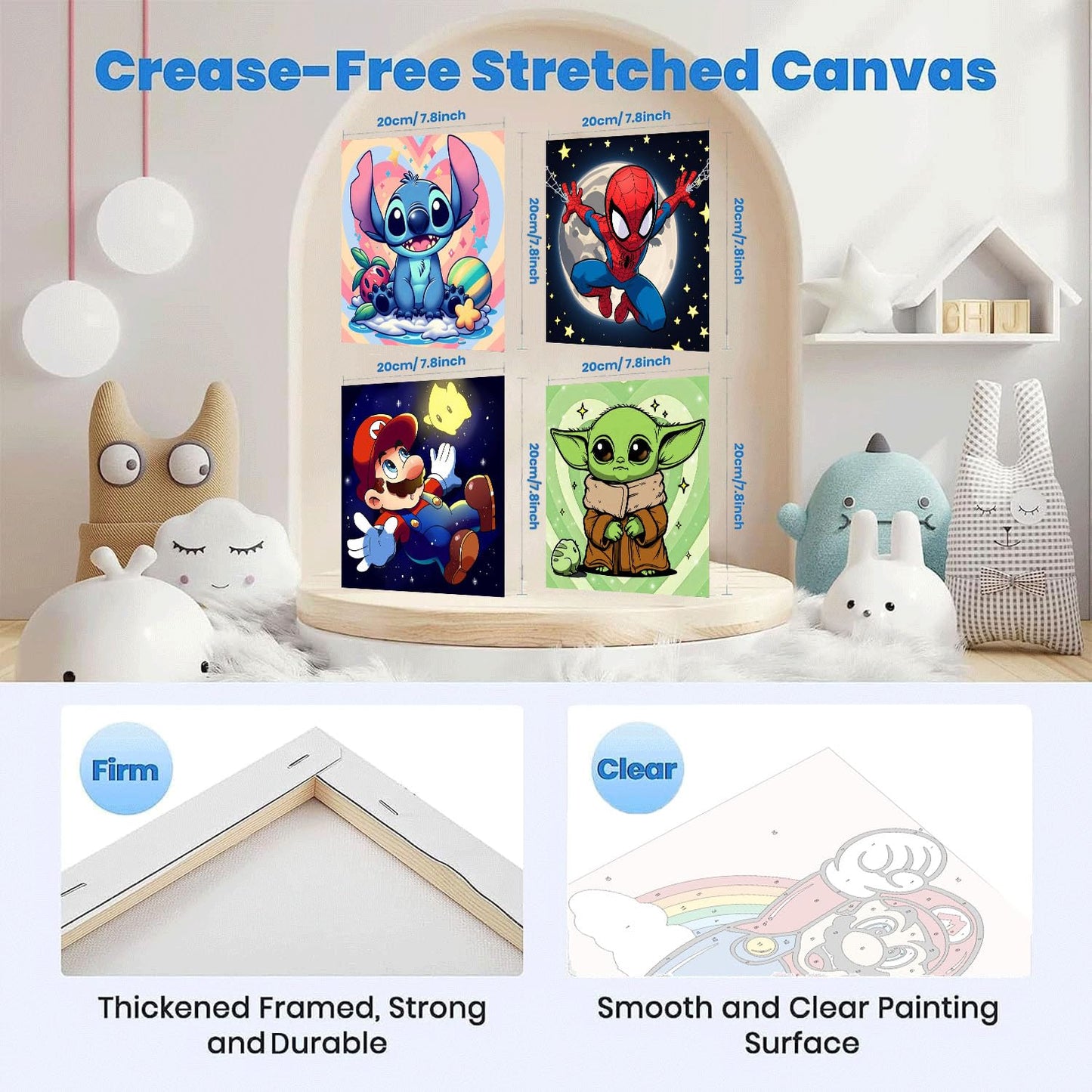 Sretoul 4 Pack Cartoon Paint by Numbers Kit for Kids with Frame & Wooden Easel – 8x8 Inch