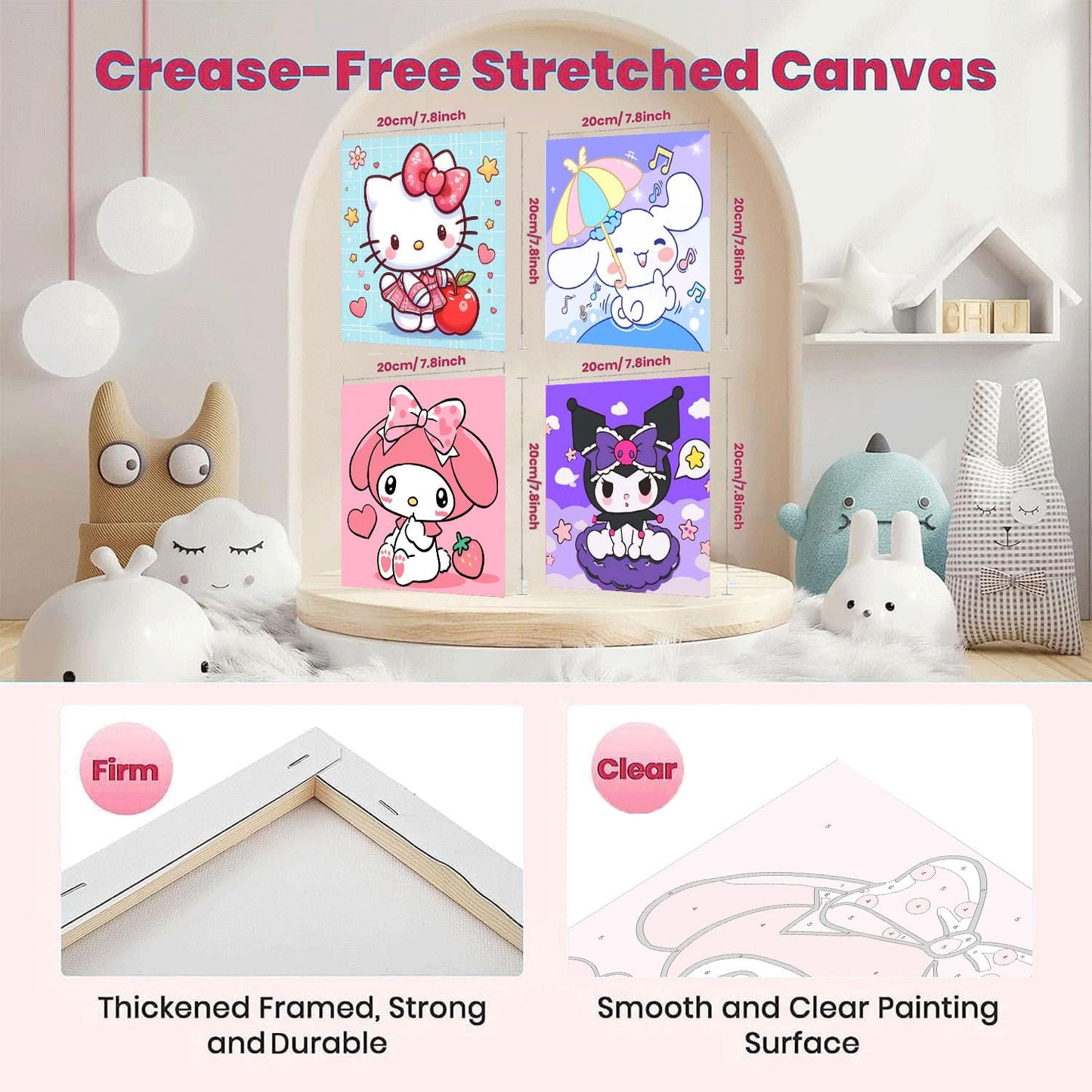 Sretoul 4 Pack Cartoon Paint by Numbers Kit for Kids with Frame, Wooden Easel & 8x8 Canvas