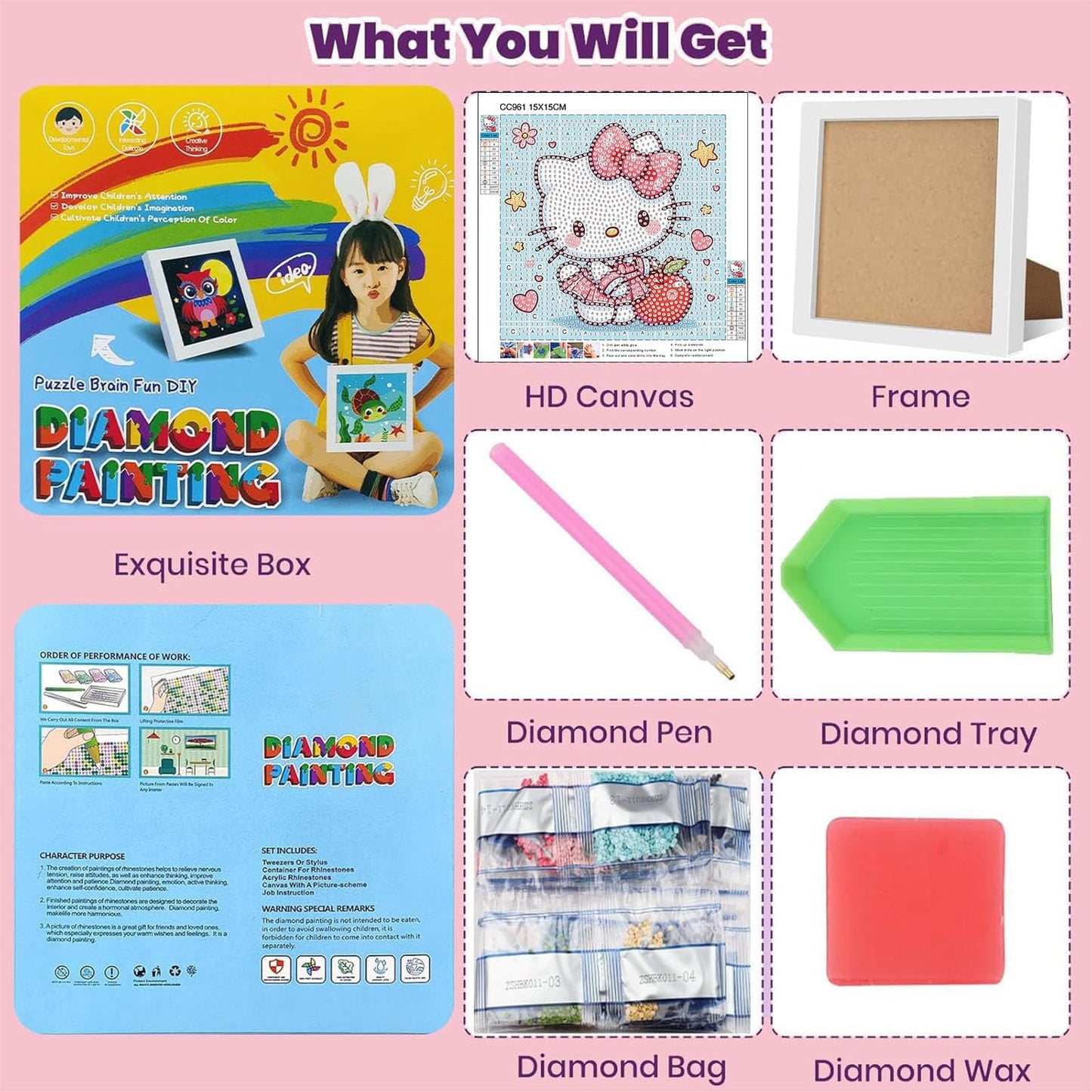 Sretoul Cartoon Diamond Art Kit for Kids with Frame – Easy DIY Crystal Art for Ages 4–12