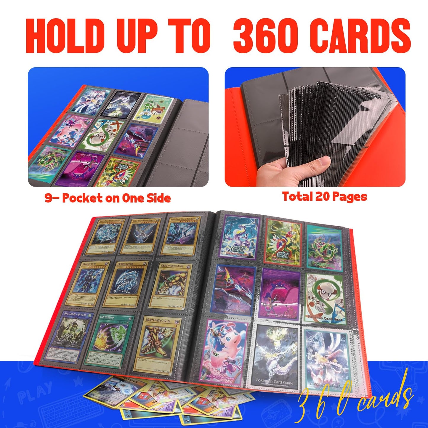SRISE Card Binder 9-Pockets — 360 Card Capacity, 20 Pages, MTG/TCG Card Album (Red)