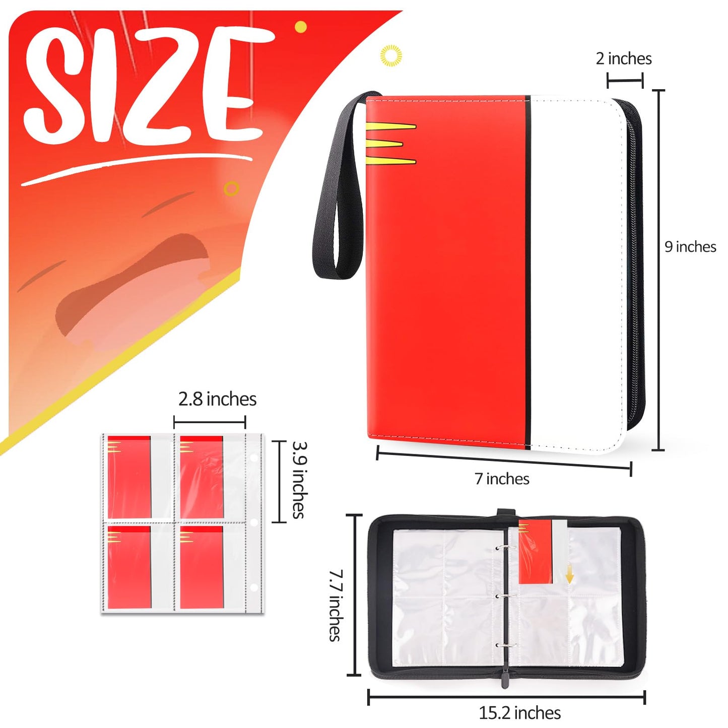 SRISE Card Binder 4-Pocket – 400 Cards, 50 Removable Sleeves, Zippered PU Leather Album, L-Green