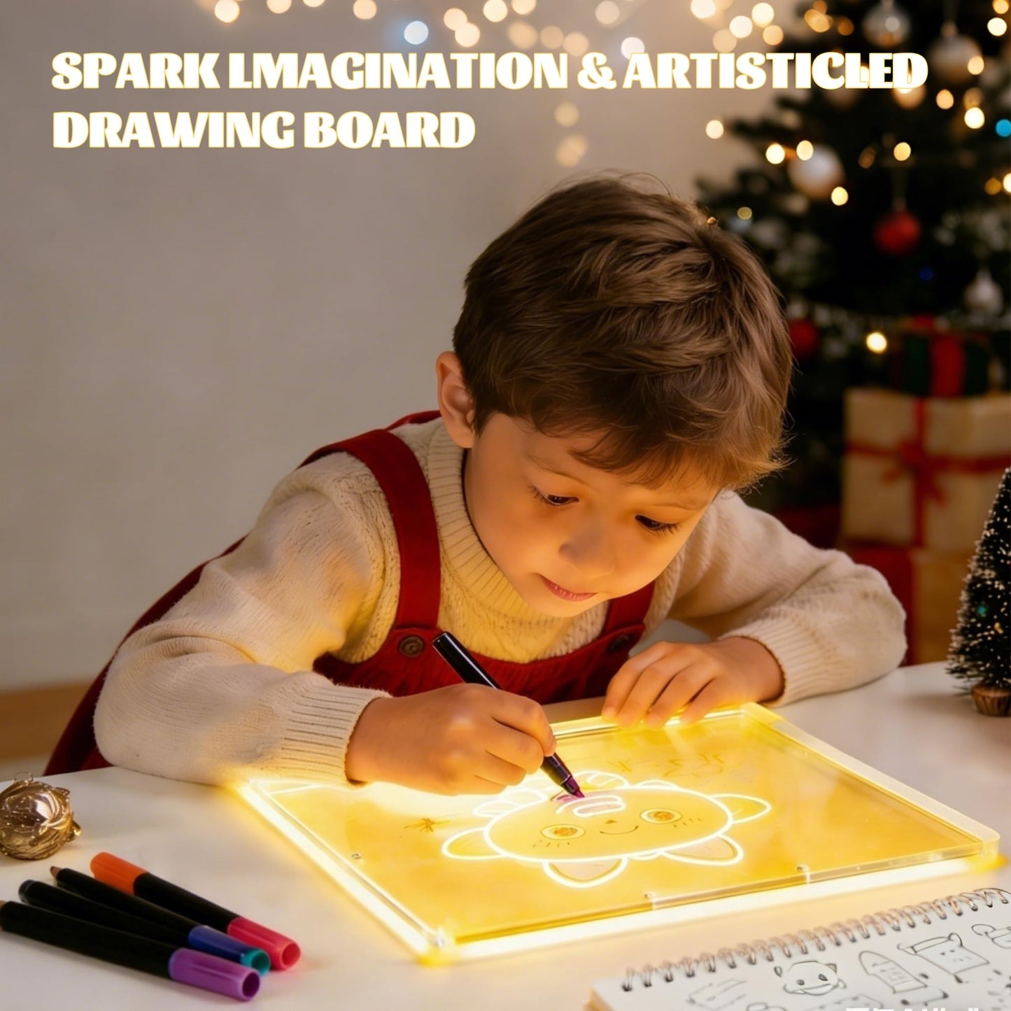 Srkmxzr LED Drawing Board 2 Pack — 14x10 Inch Glow Lumiboards with 7 Colors & 14 Markers