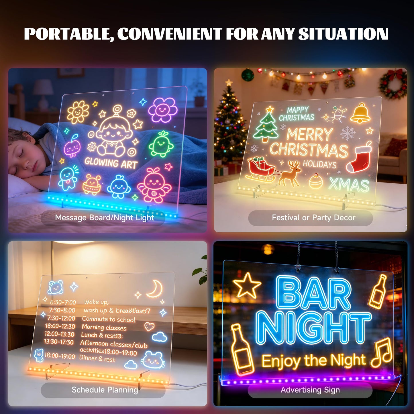 Srkmxzr LED Drawing Board 2 Pack — 14x10 Inch Glow Lumiboards with 7 Colors & 14 Markers