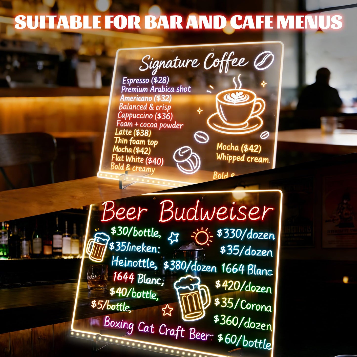 Srkmxzr LED Drawing Board 2 Pack — 14x10 Inch Glow Lumiboards with 7 Colors & 14 Markers