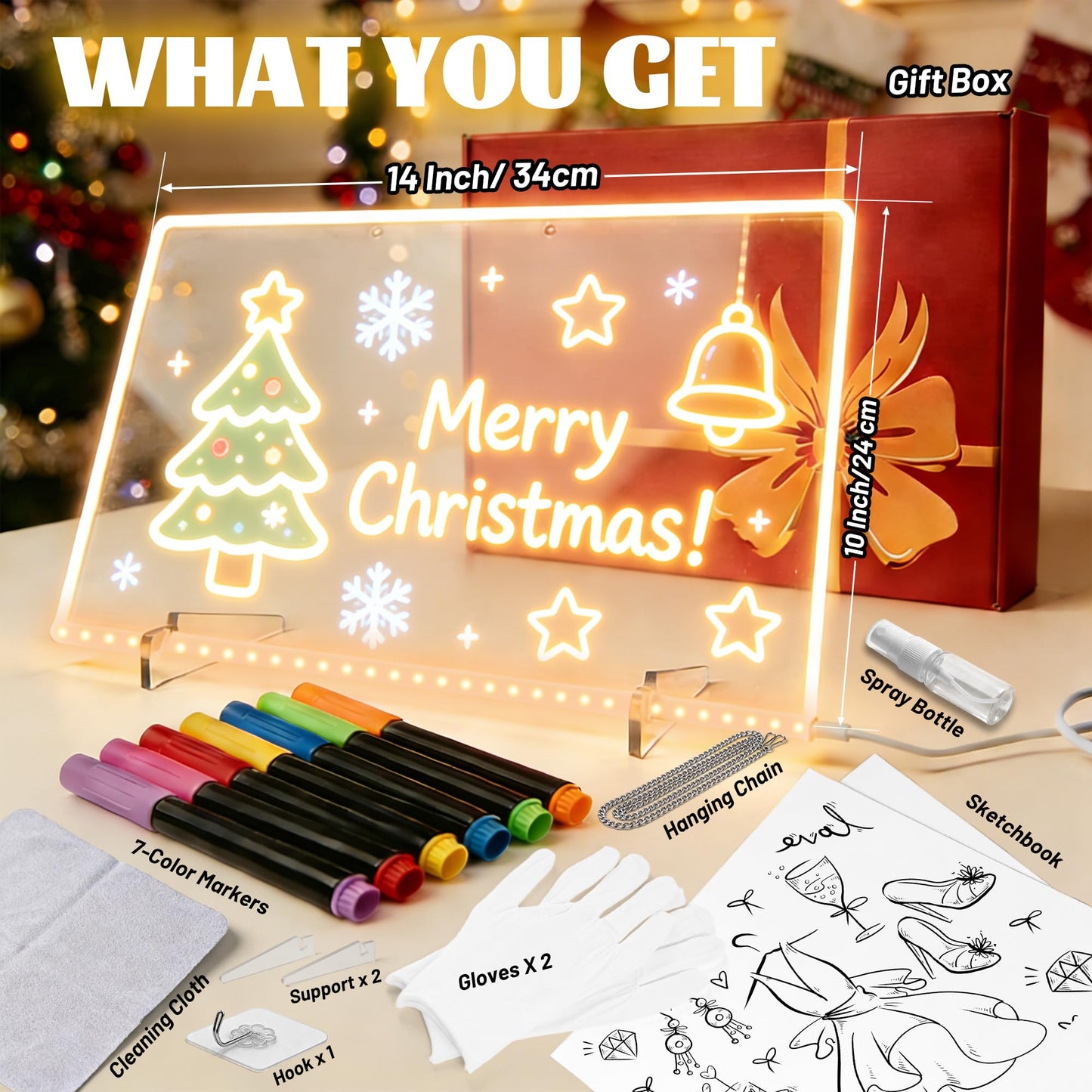 Srkmxzr LED Drawing Board 2 Pack — 14x10 Inch Glow Lumiboards with 7 Colors & 14 Markers