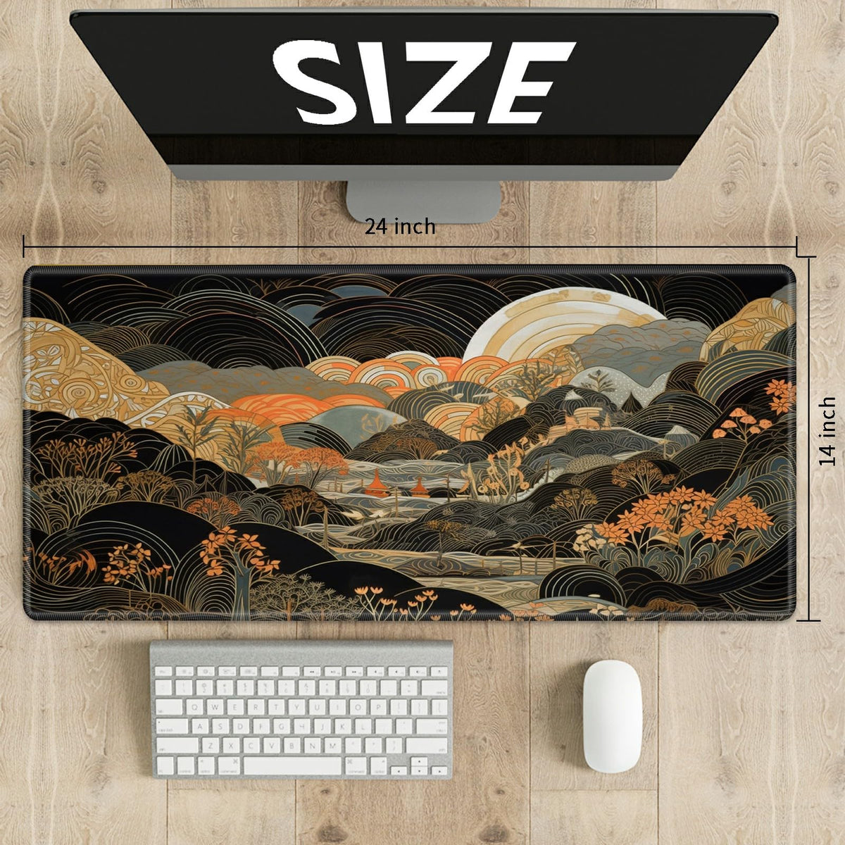 SROJDHFJB TCG Playmat Set with 50 Card Sleeves — 24x14 in, Non-Slip Surface, Soft Feel, Japanese Abstract Art