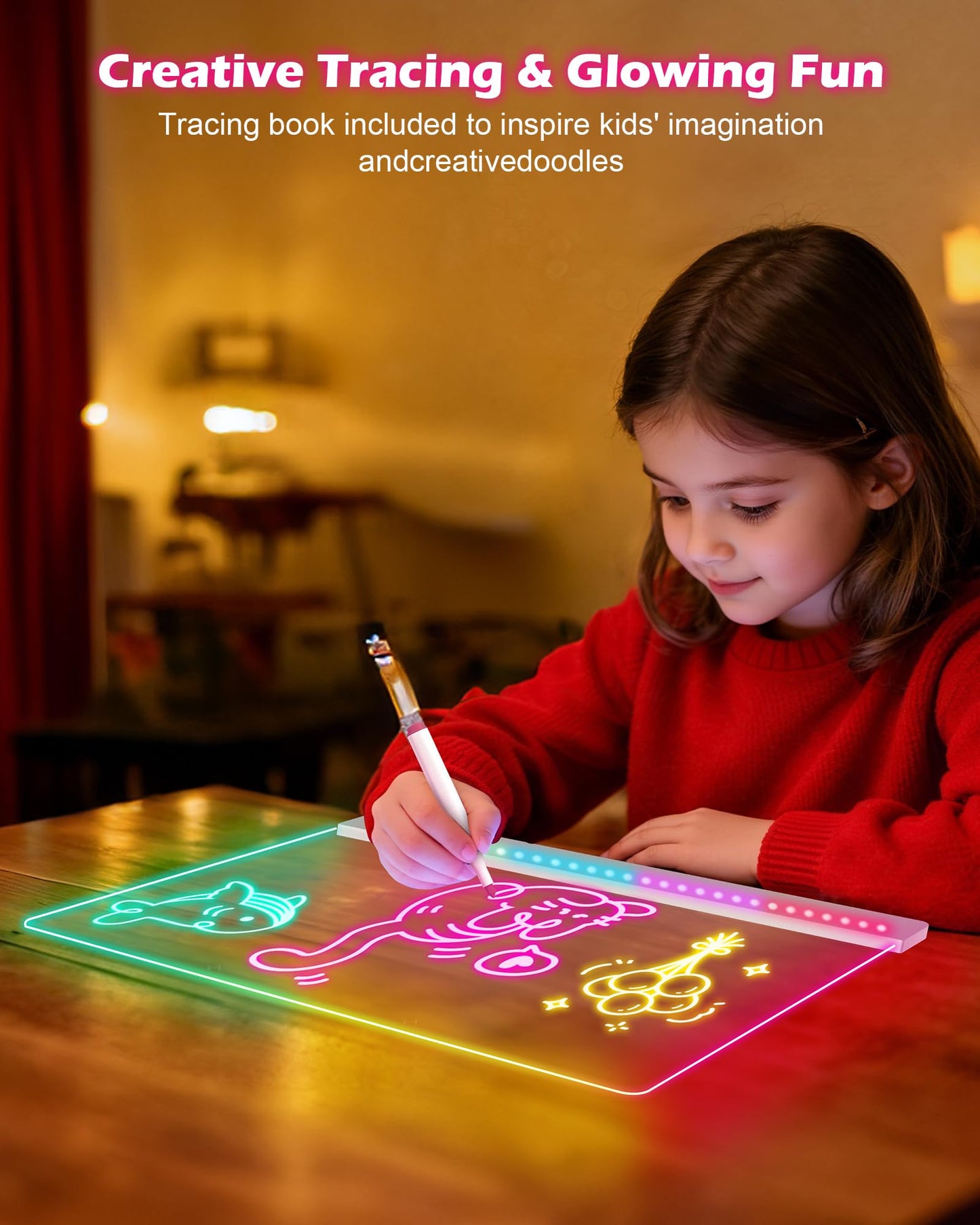 Rechargeable 17-Inch LED Drawing Board for Kids – SROT, 7 Colors, 5 Light Modes, 12-Marker Set