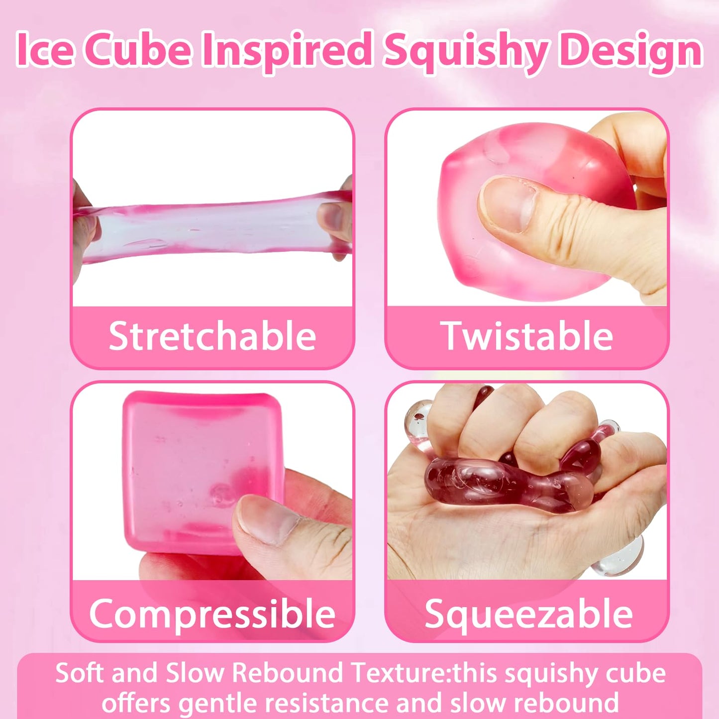 Ssqauvig Ice Cube Stress Ball – Pink 5 cm Fidget Toy for Anxiety Relief and Focus