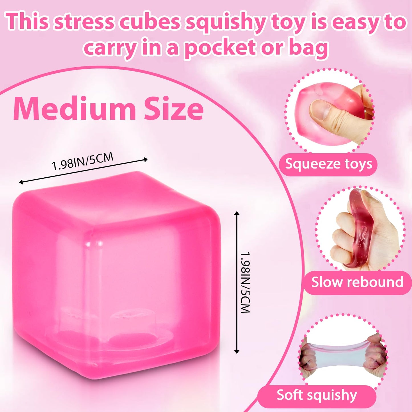Ssqauvig Ice Cube Stress Ball – Pink 5 cm Fidget Toy for Anxiety Relief and Focus