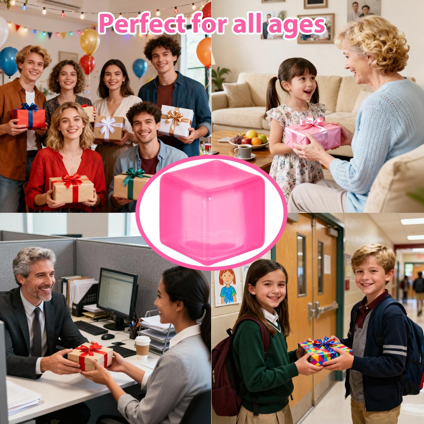 Ssqauvig Ice Cube Stress Ball – Pink 5 cm Fidget Toy for Anxiety Relief and Focus