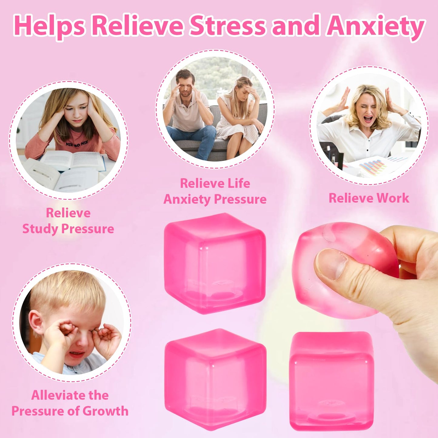 Ssqauvig Ice Cube Stress Ball – Pink 5 cm Fidget Toy for Anxiety Relief and Focus