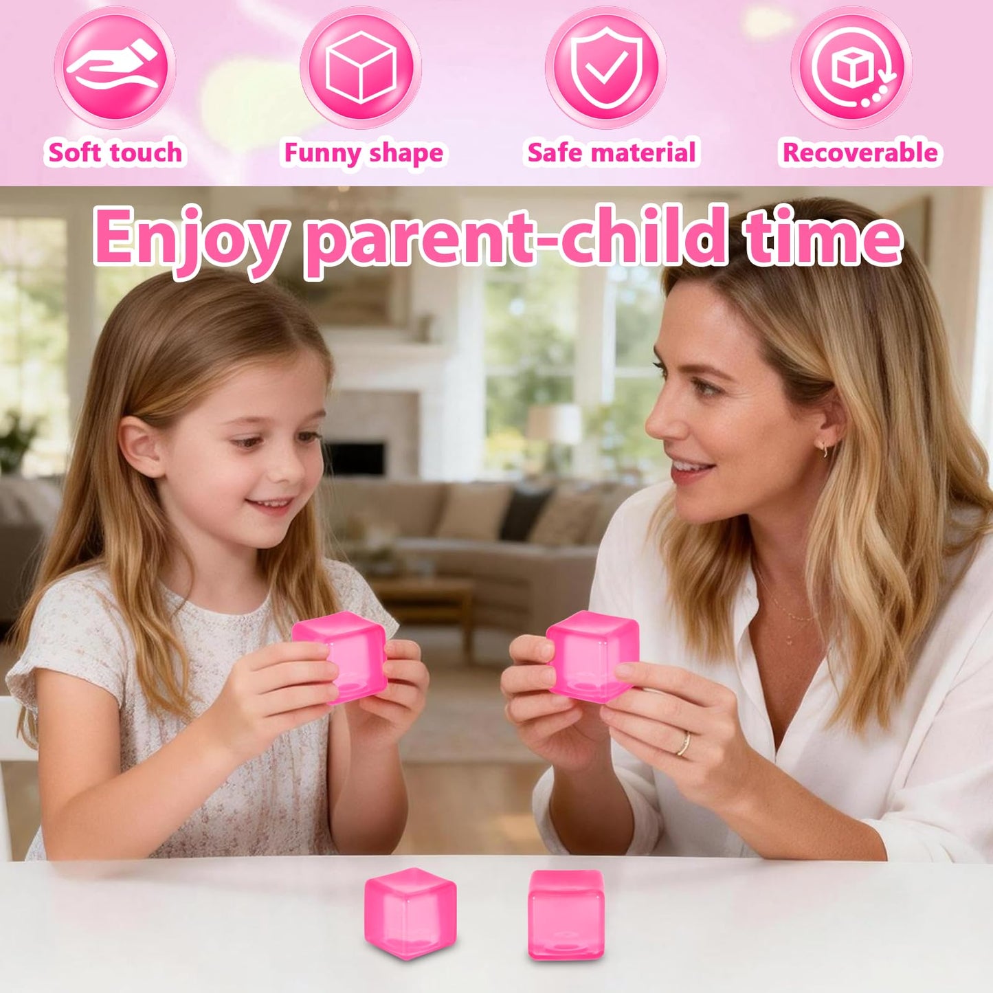 Ssqauvig Ice Cube Stress Ball – Pink 5 cm Fidget Toy for Anxiety Relief and Focus