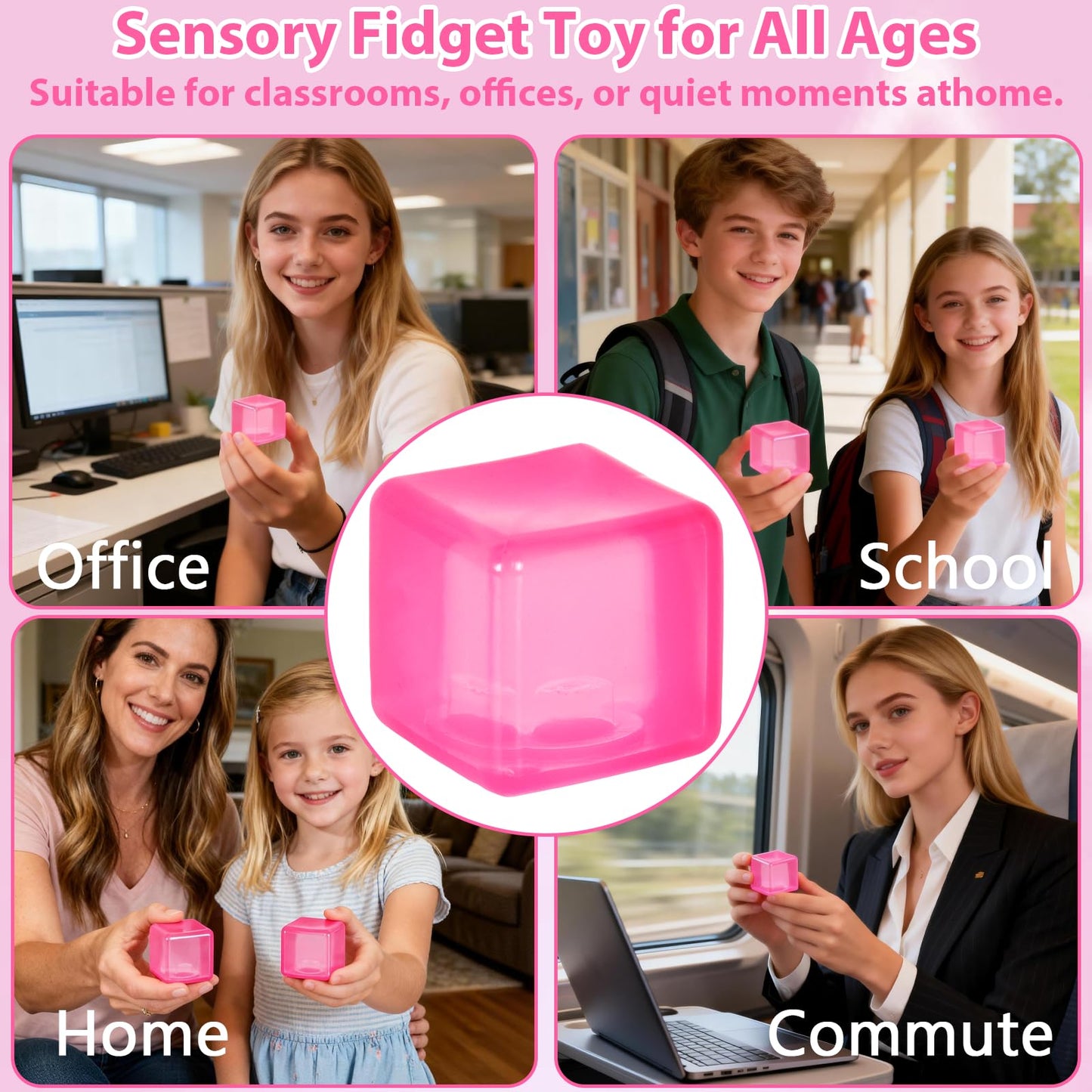 Ssqauvig Ice Cube Stress Ball – Pink 5 cm Fidget Toy for Anxiety Relief and Focus