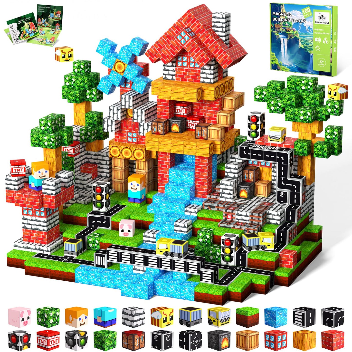 SSAWER Magnetic Blocks 100PCS – STEM Building Toy for Kids 3+ | Creative, Screen-Free Play
