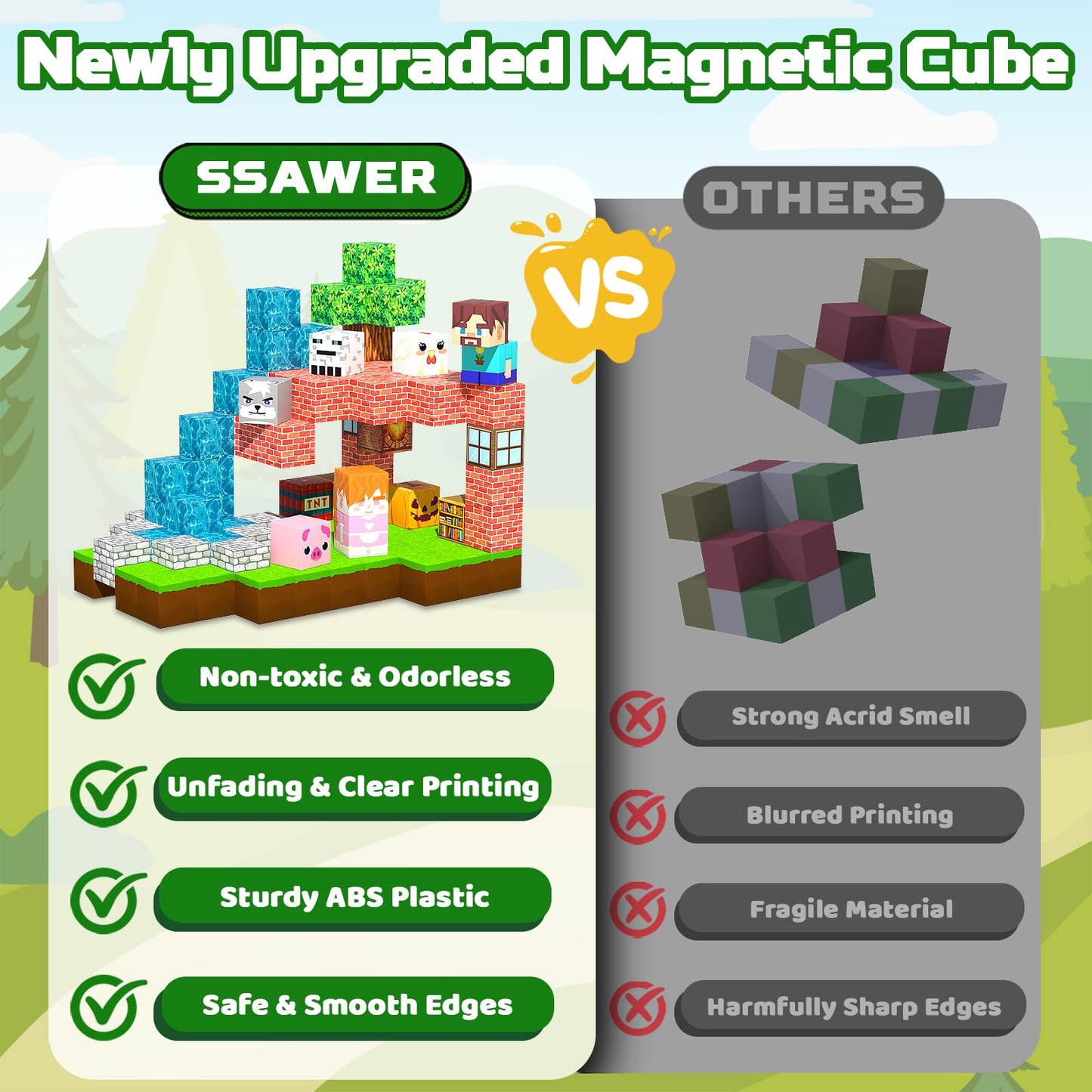 SSAWER Magnetic Blocks 48PCS Forest House – STEM Building Toys for Kids 3+
