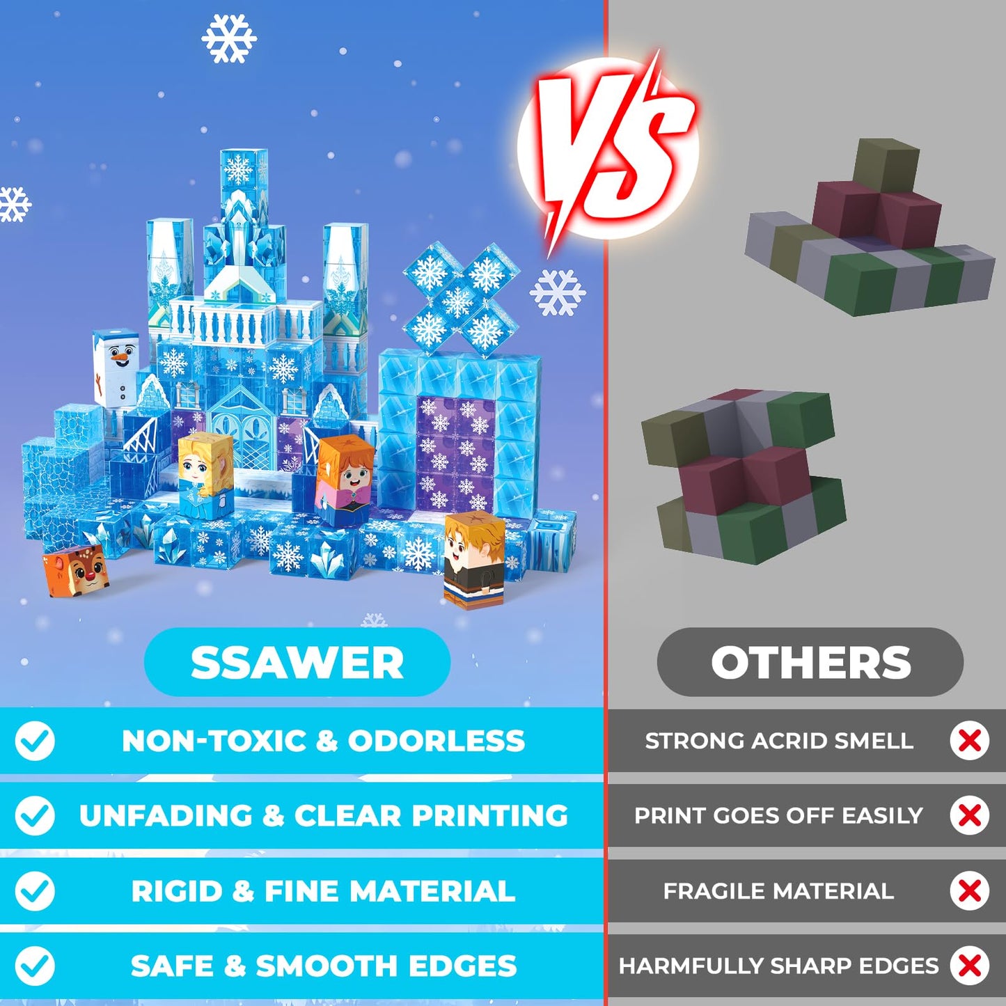 SSAWER Magnetic Blocks 150PCS Snow Castle – STEM Building Toys for Kids 3+ | Gift-Ready
