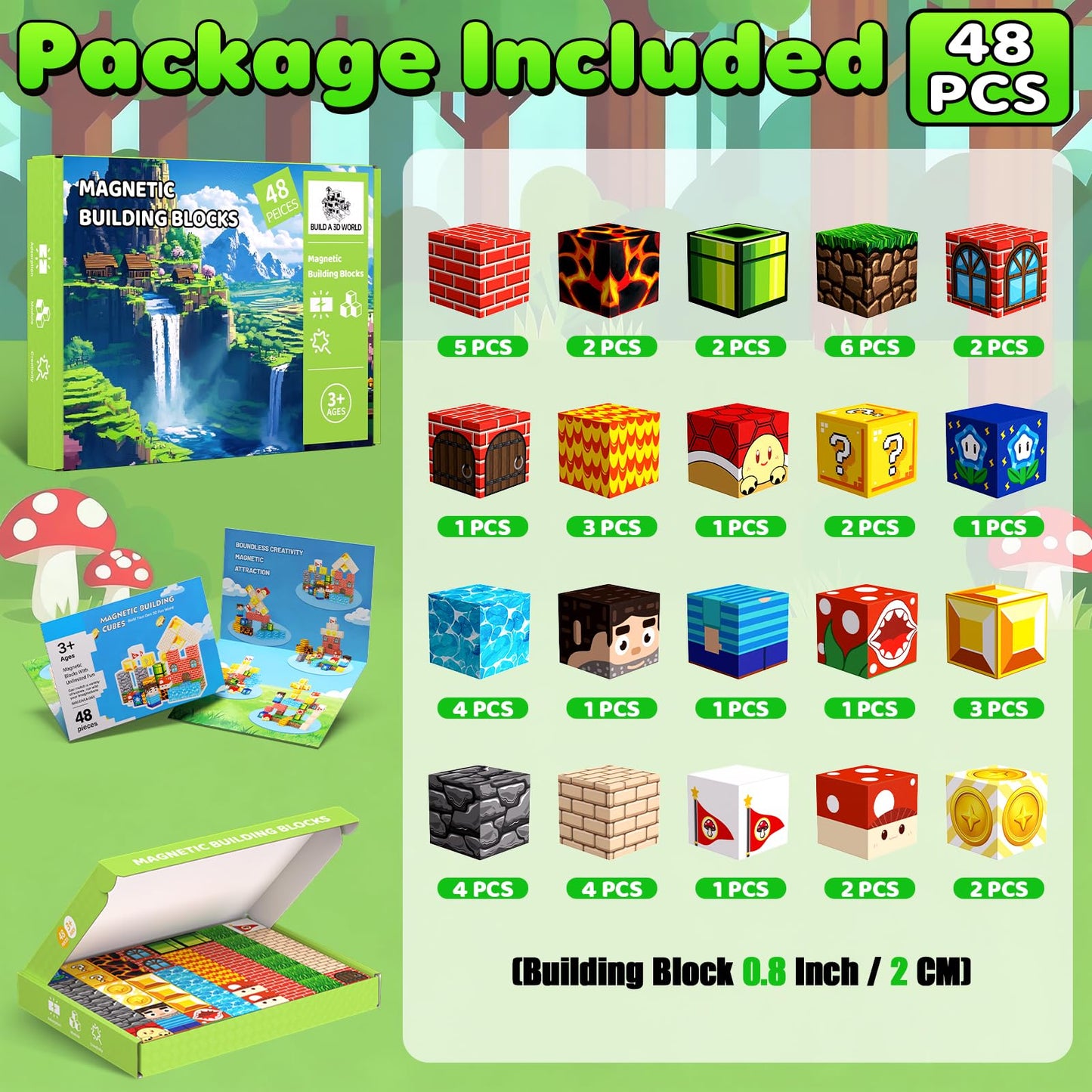 SSAWER Magnetic Blocks 48PCS – STEM Building Toys for Kids 3+ | Lava Forest
