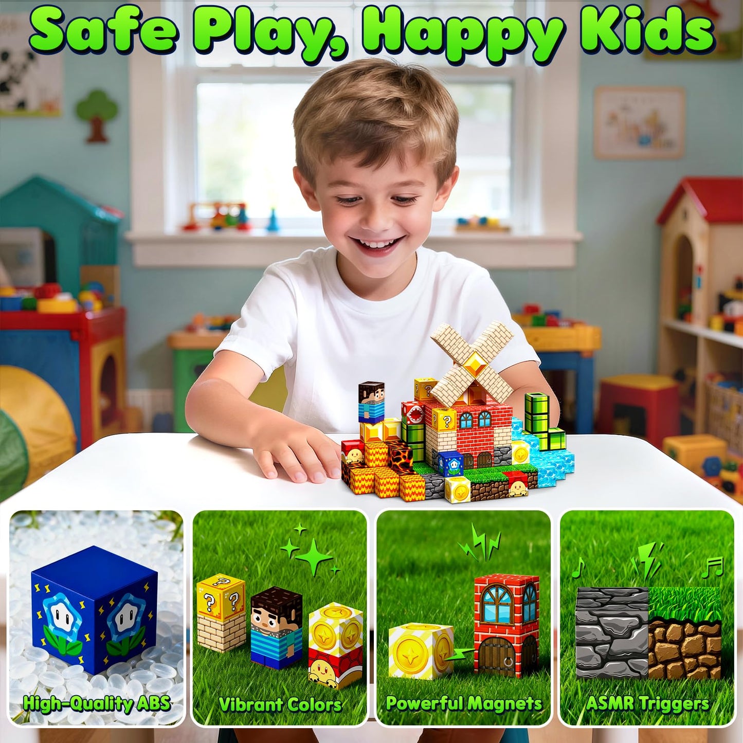 SSAWER Magnetic Blocks 48PCS – STEM Building Toys for Kids 3+ | Lava Forest