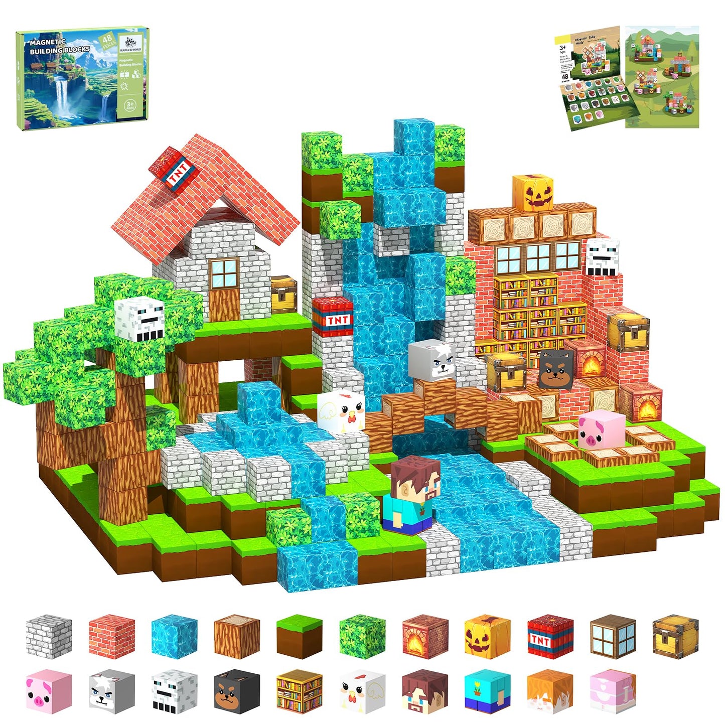 SSAWER Magnetic Blocks 48PCS Forest House – STEM Building Toys for Kids 3+