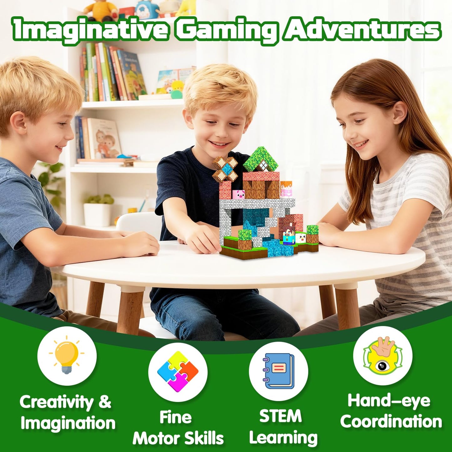 SSAWER Magnetic Blocks 48PCS Forest House – STEM Building Toys for Kids 3+