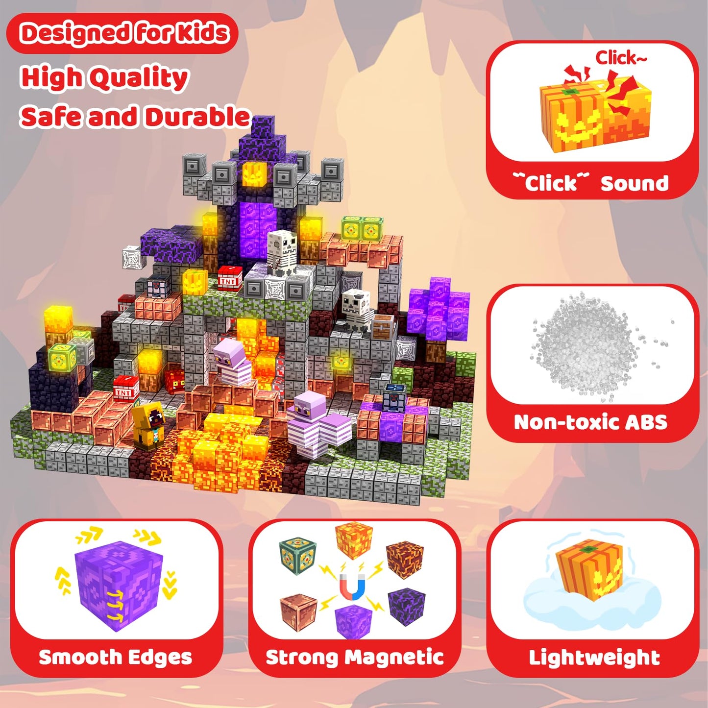 SSAWER Magnetic Blocks – 100PCS Light-Up Magnetic Building Blocks for Kids | STEM Construction Toy