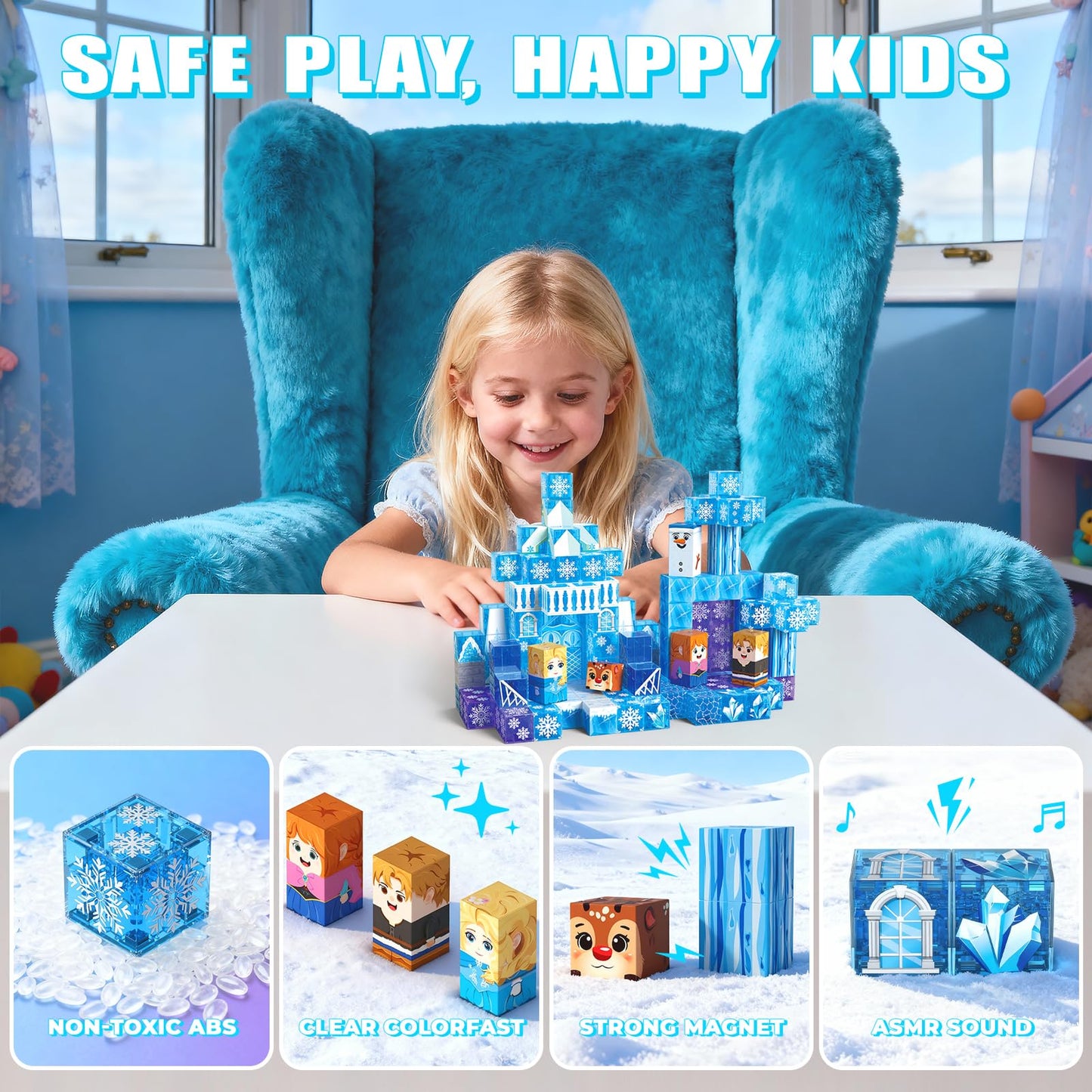 SSAWER Magnetic Blocks 150PCS Snow Castle – STEM Building Toys for Kids 3+ | Gift-Ready
