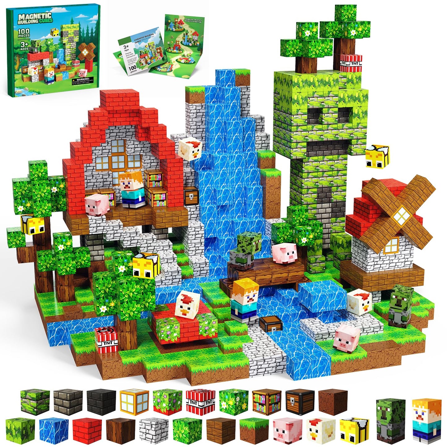 SSAWER Magnetic Blocks – 100-Piece Magnetic Building Set for Kids 3+ | STEM Toy & Creative Gift