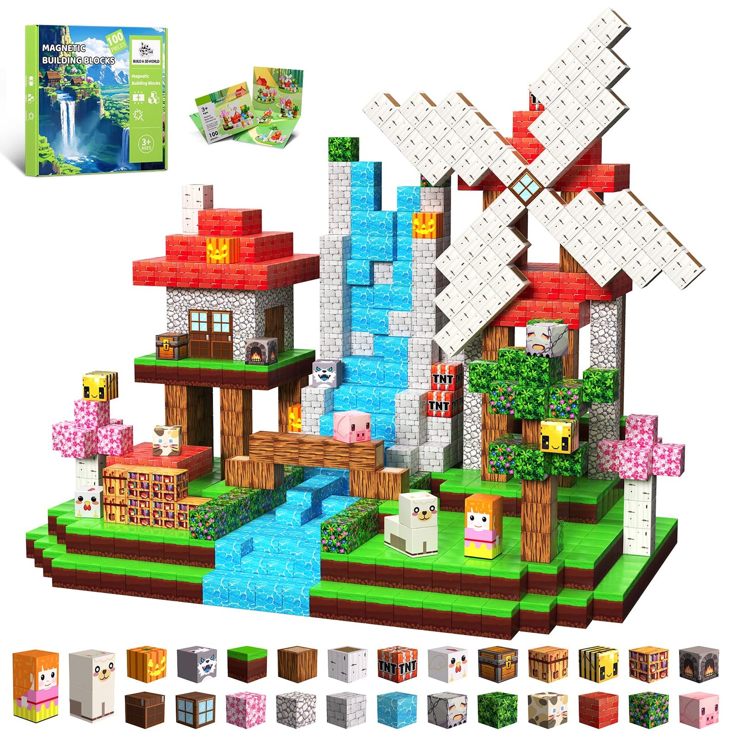 SSAWER Magnetic Blocks – 100-Piece STEM Building Toy for Kids 3+ | Creative Magnetic Construction Set