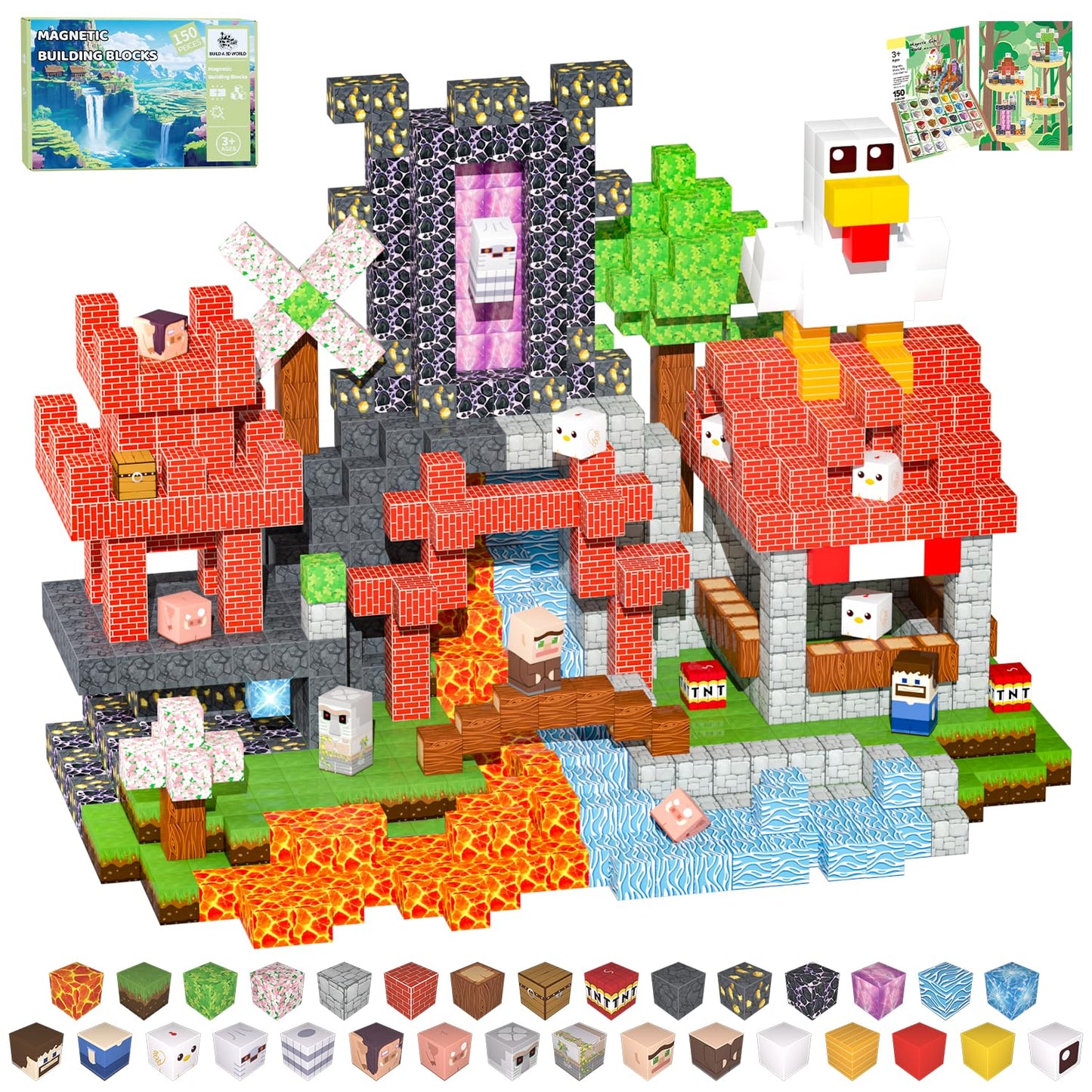 SSAWER Magnetic Blocks – 150-Piece Light-Up Building Set for Kids 3+