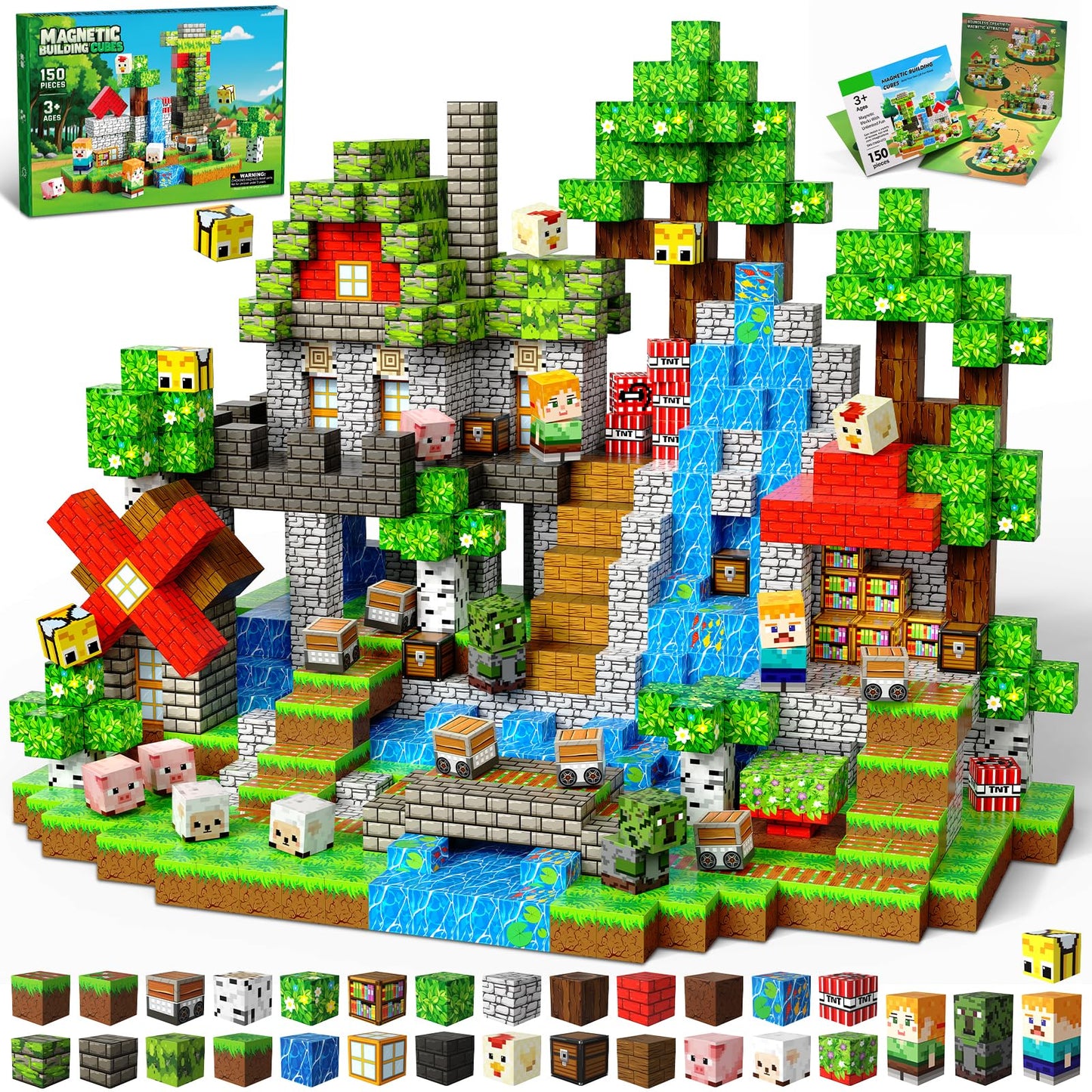 SSAWER Magnetic Blocks 150PCS – Creative STEM Building Toys for Kids 3+