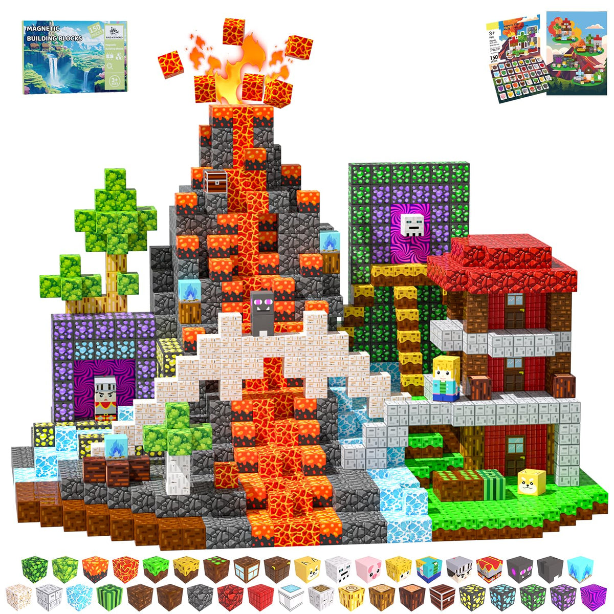 SSAWER Magnetic Blocks - 150PCS STEM Building Set for Kids 3+ | 39 Designs, Storybook & Screen-Free Fun