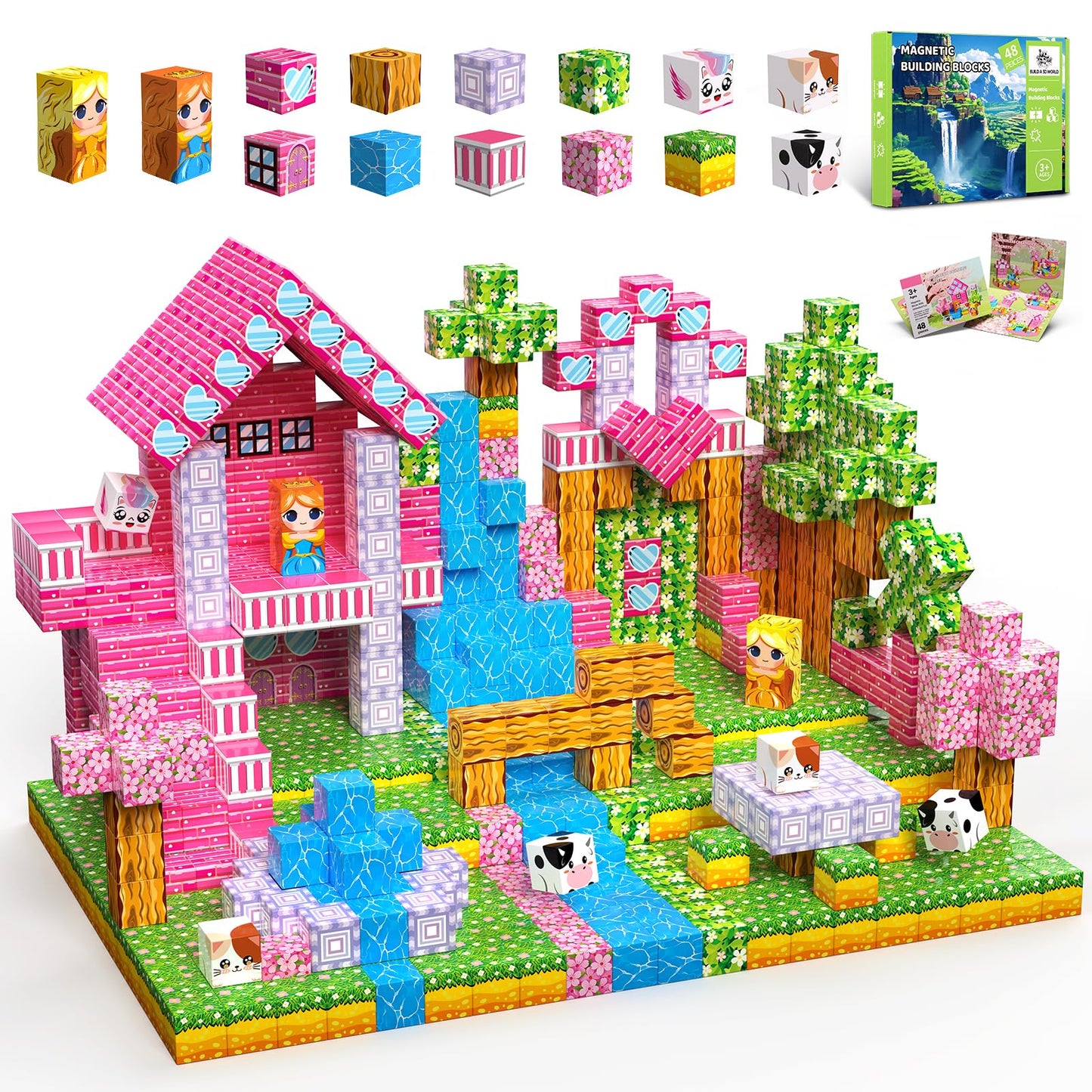 SSAWER Magnetic Blocks - 48 Pcs STEM Toy for Kids 4-8 | Creative Building Cubes