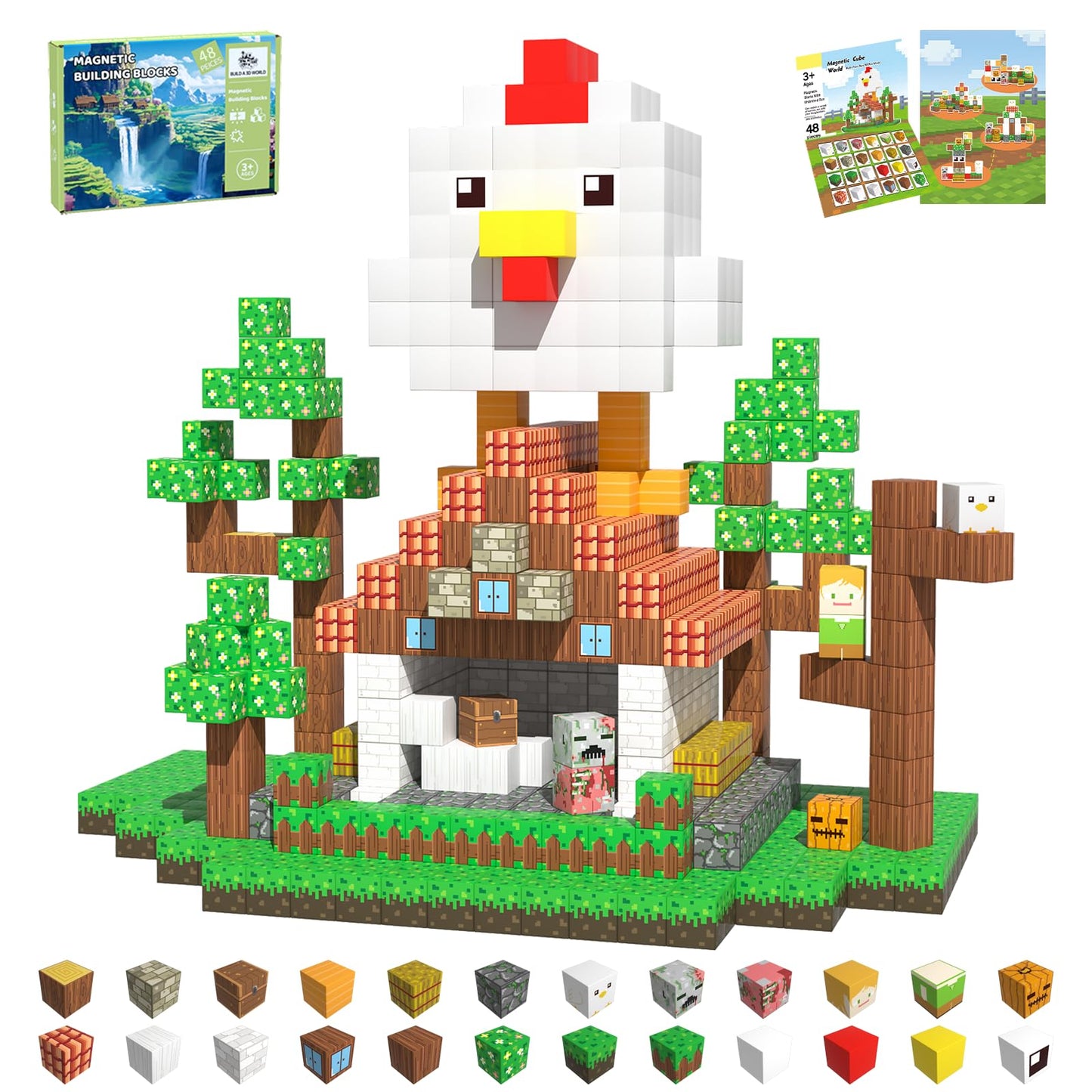 SSAWER Magnetic Blocks – 48-Piece STEM Building Toys for Kids Ages 4-8 | Creative, Screen-Free Play