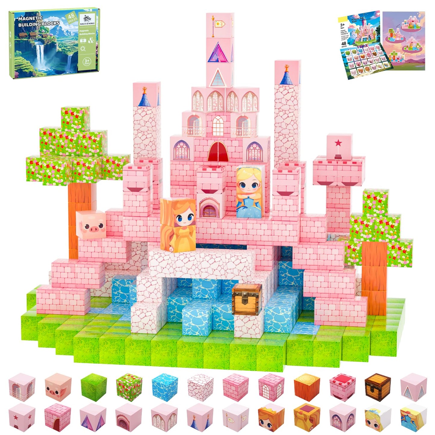 SSAWER Magnetic Blocks – 48-Piece STEM Building Toy for Kids Aged 4-8